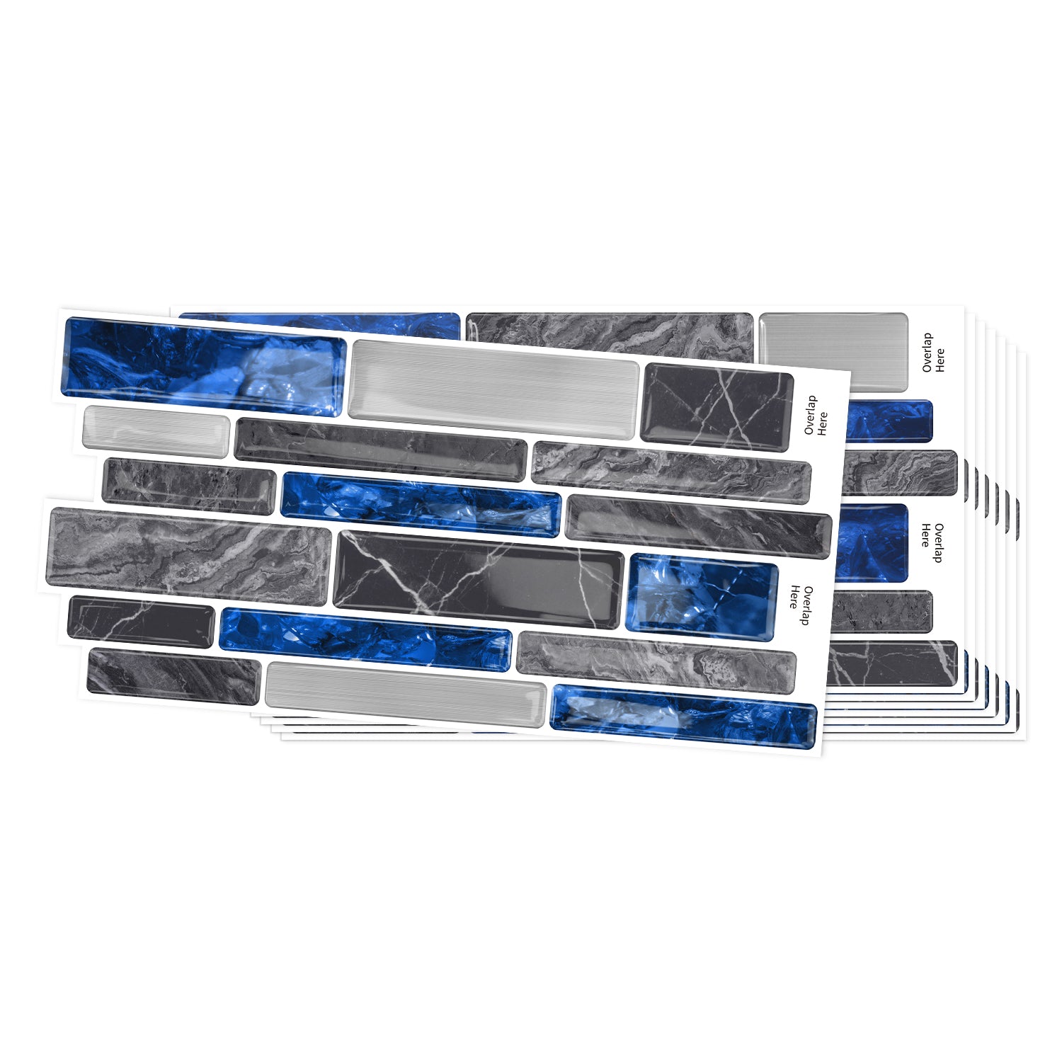 Sapphire Blue Marble 3D Gel Mosaic Tiles - Heat Resistant Stick on Splashback