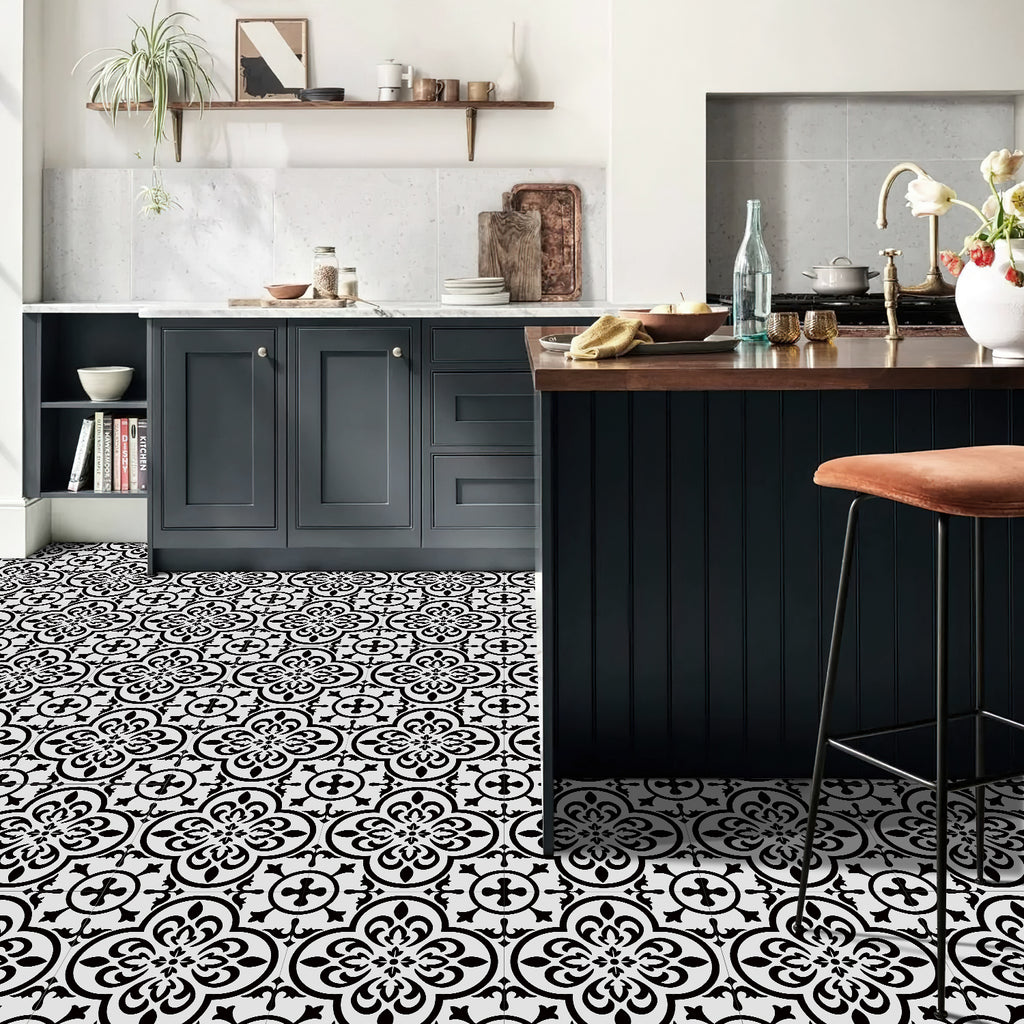 Vinyl Floor Tiles - Victorian Midnight - Non-Slip Peel and Stick Flooring