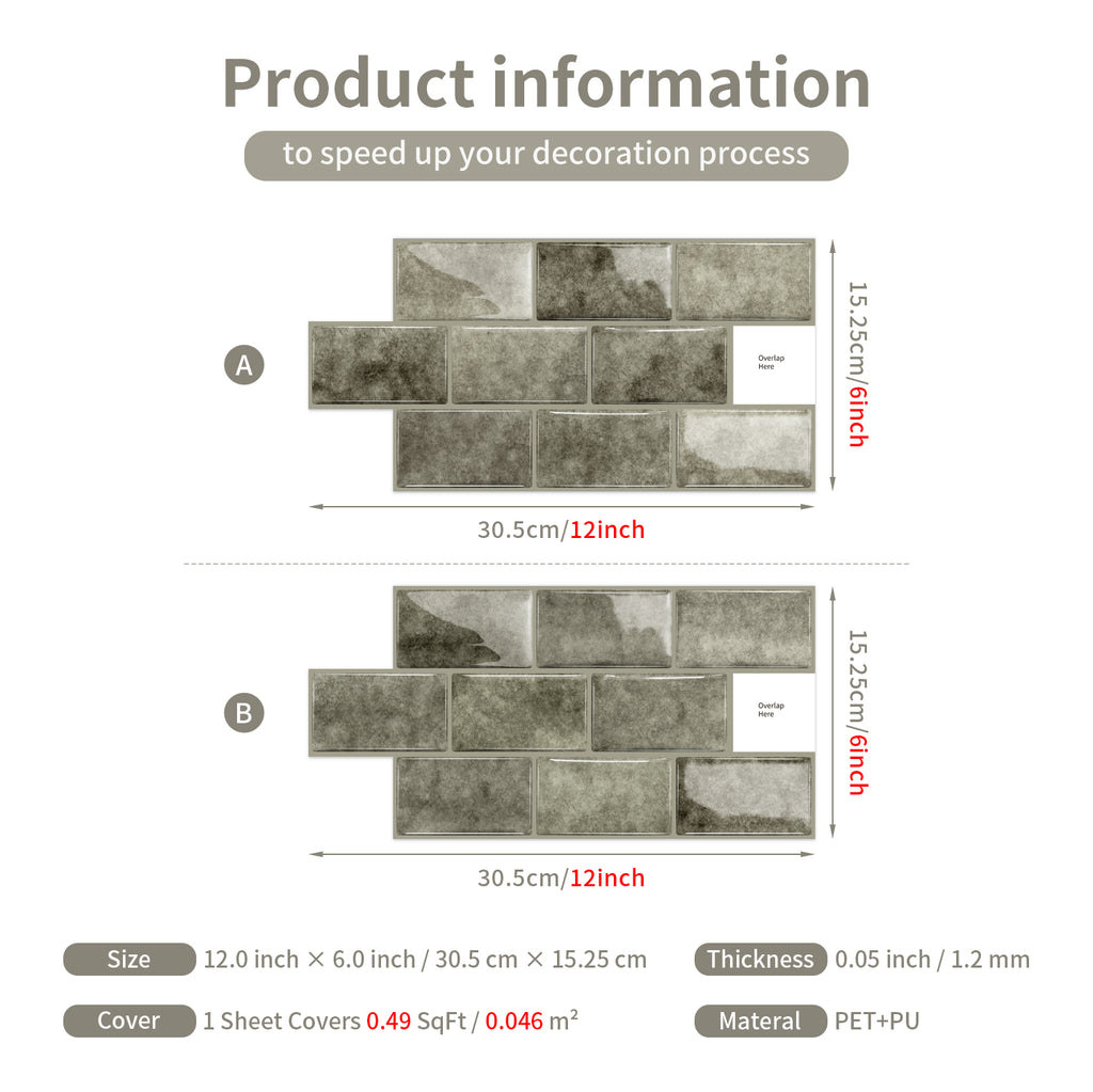3D Gel Subway Tiles - Urban Greige - Premium Peel and Stick Kitchen Splashback