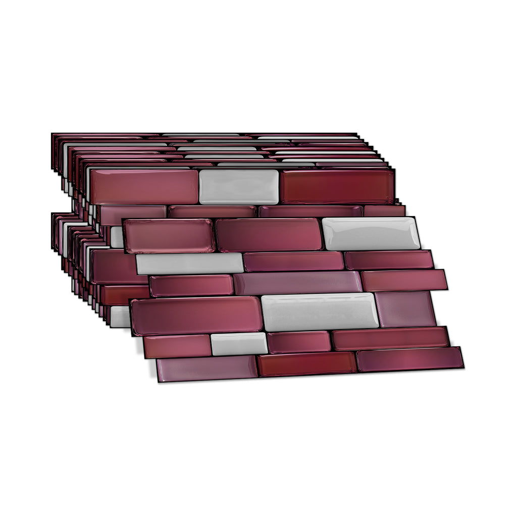 Linear Mosaic Tile Stickers - Dark Red - High Gloss Crystal Film
