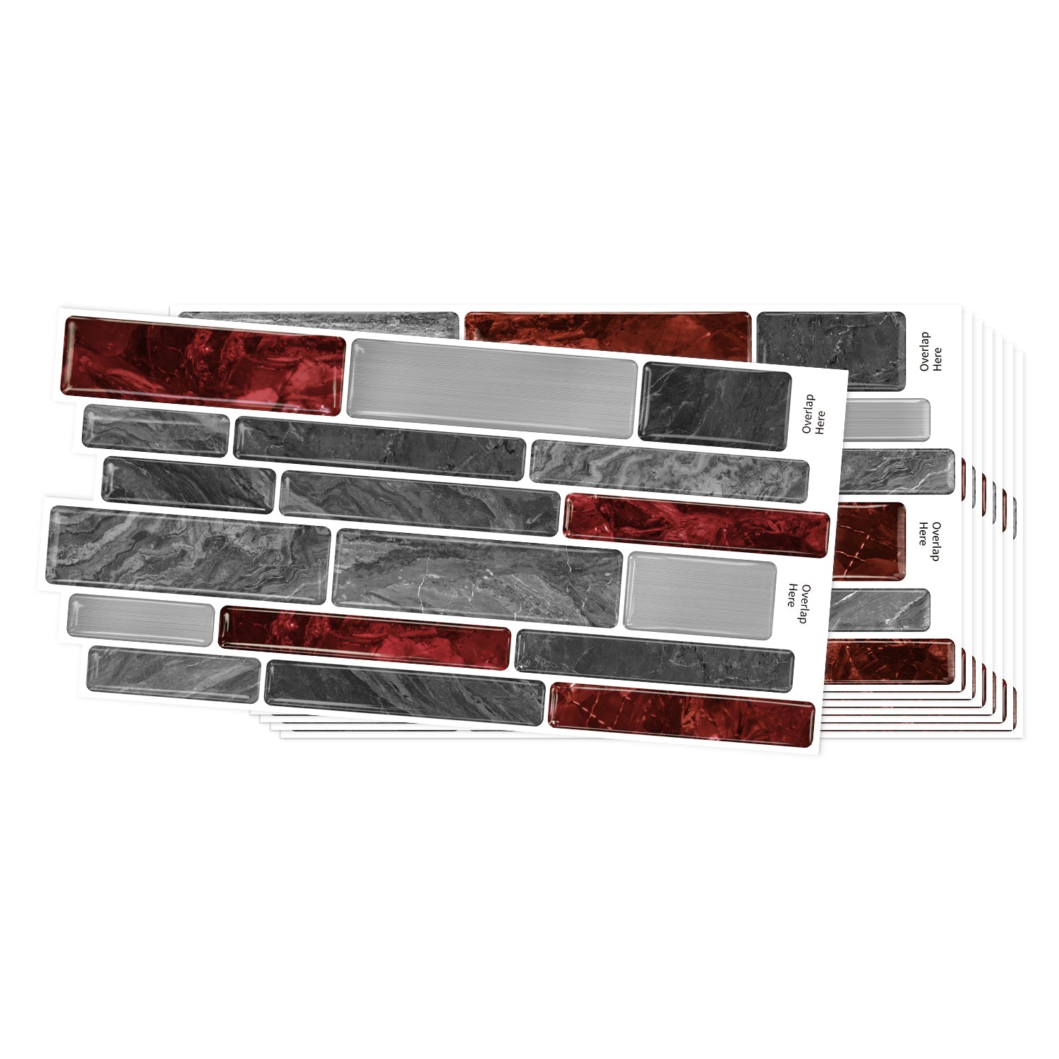 Burgundy Red Marble 3D Gel Mosaic Tiles - Heat Resistant Stick on Splashback
