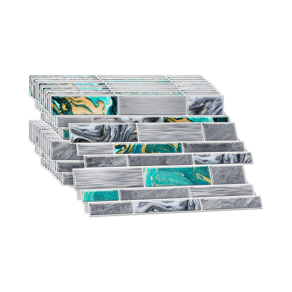 Linear Mosaic Tile Stickers - Cyan Gray - High Gloss Crystal Film