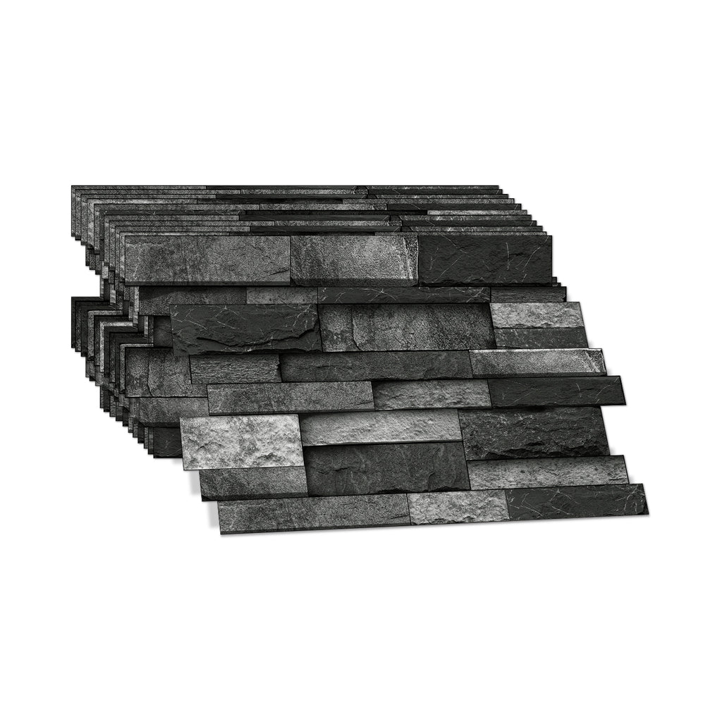 Linear Mosaic Tile Stickers - Charcoal Black - High Gloss Crystal Film