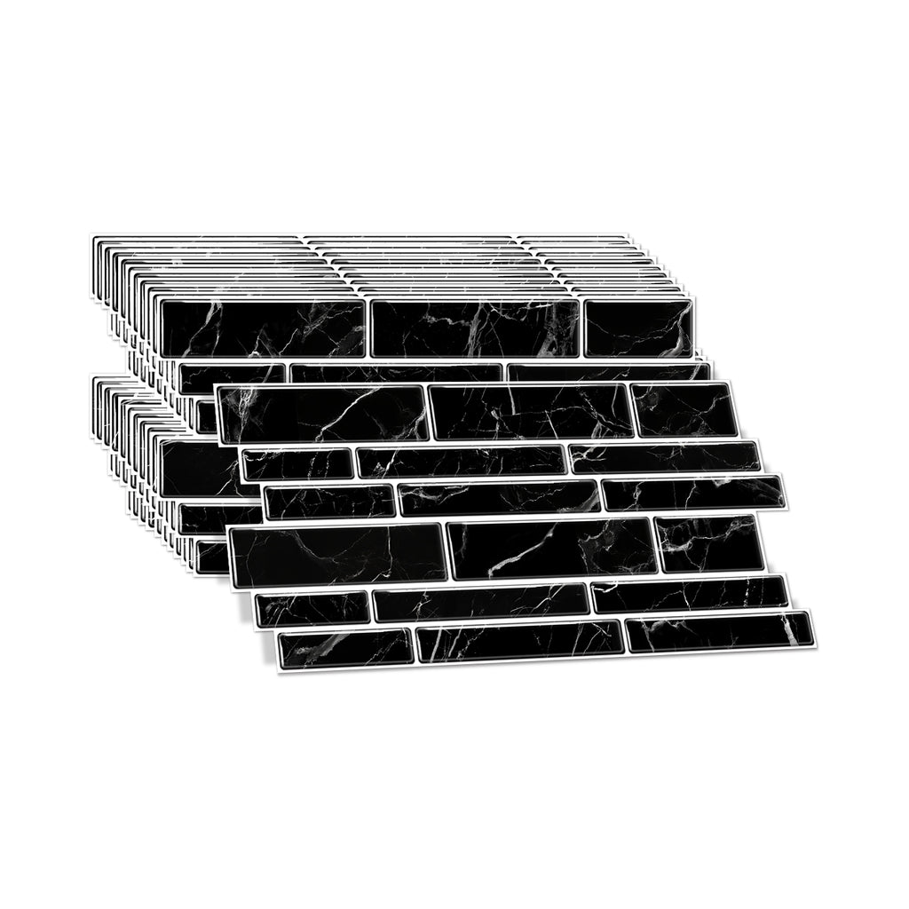 Linear Mosaic Tile Stickers - Black marble - High Gloss Crystal Film