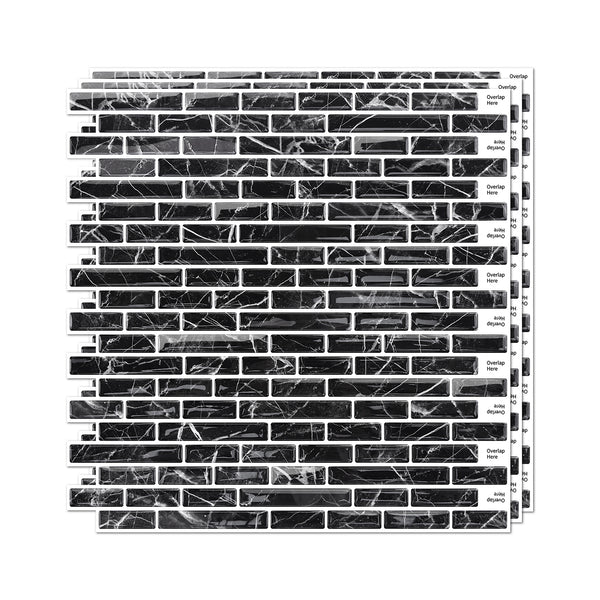 Linear Strip Mosaic Tiles - Black Mix - 3D Textured Gel Stickers for Bathroom