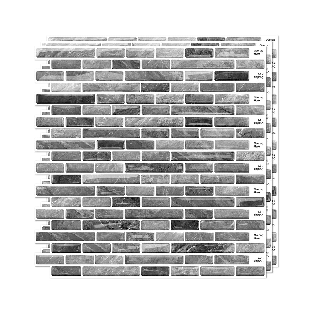 Linear Strip Mosaic Tiles - Gray & Black Mix - 3D Textured Gel Stickers for Bathroom