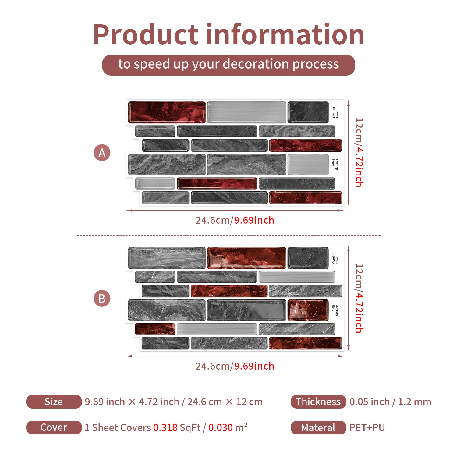 Burgundy Red Marble 3D Gel Mosaic Tiles - Heat Resistant Stick on Splashback