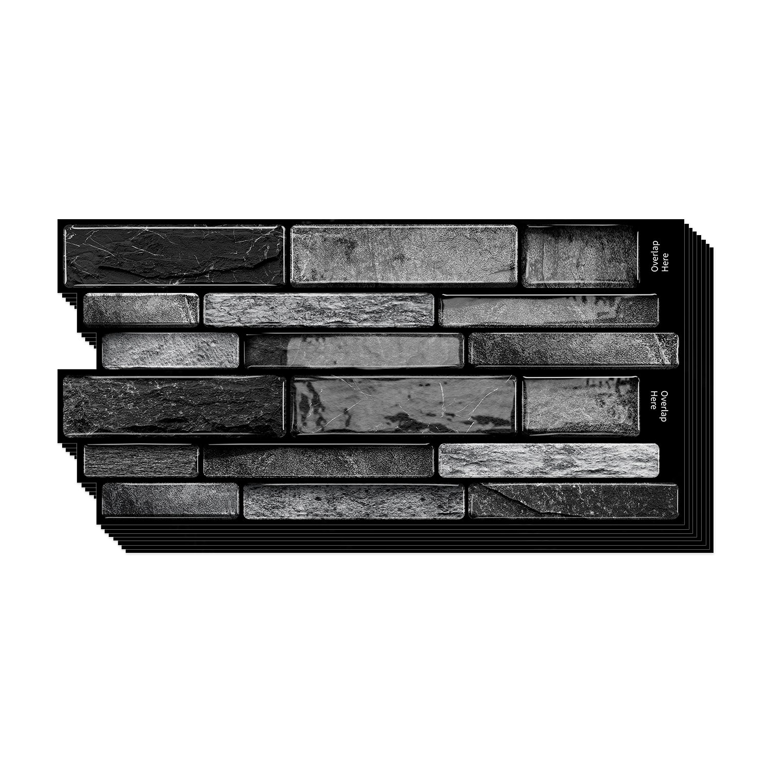 Volcanic Black Faux Stone Gel Tiles - 3D Peel and Stick Splashback