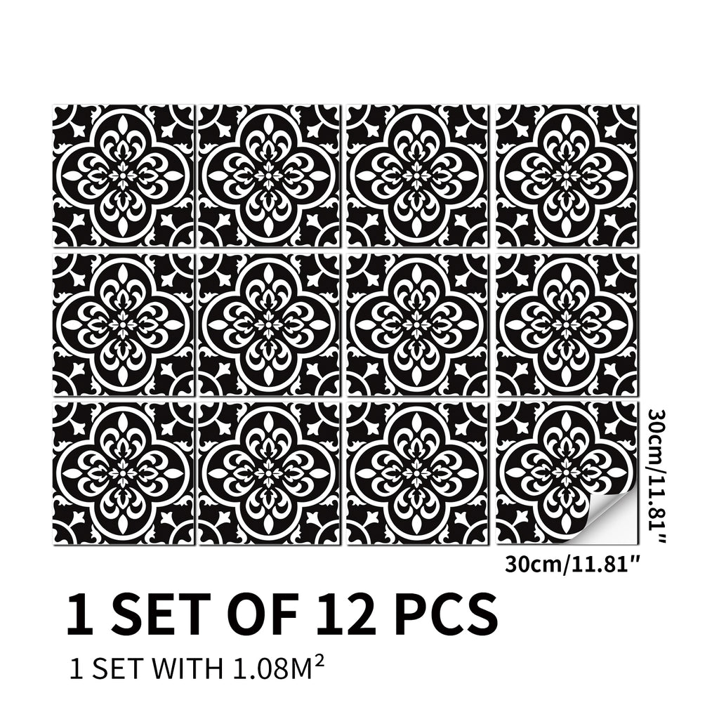 Vinyl Floor Tiles - Noir Blossom - Non-Slip Peel and Stick Flooring