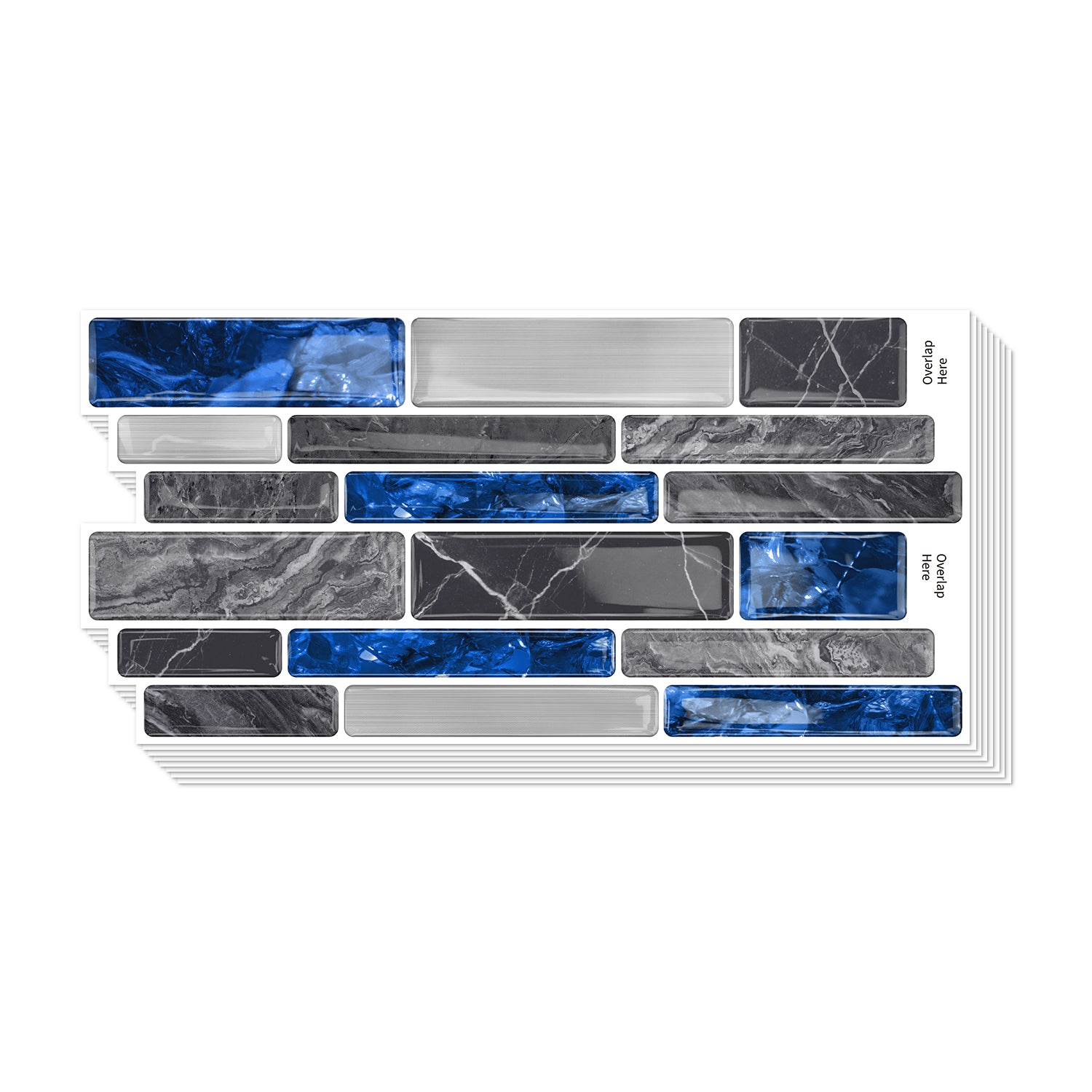 Sapphire Blue Marble 3D Gel Mosaic Tiles - Heat Resistant Stick on Splashback