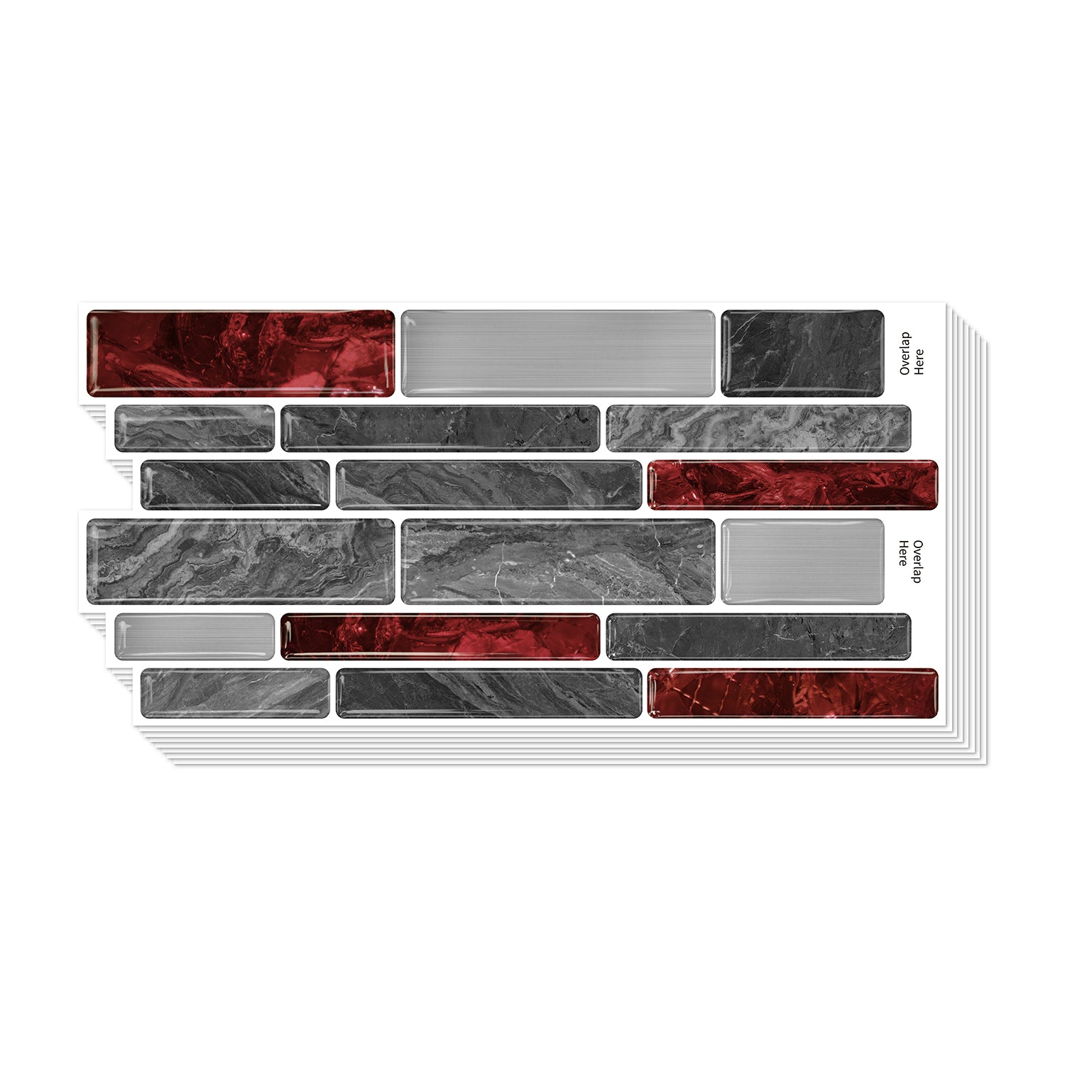 Burgundy Red Marble 3D Gel Mosaic Tiles - Heat Resistant Stick on Splashback