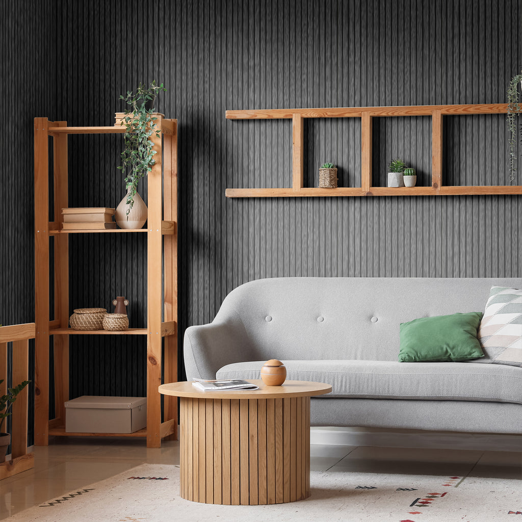 Sticky Back Plastic Vinyl Wrap - Ebony Slat - For Furniture & Kitchen Cupboards