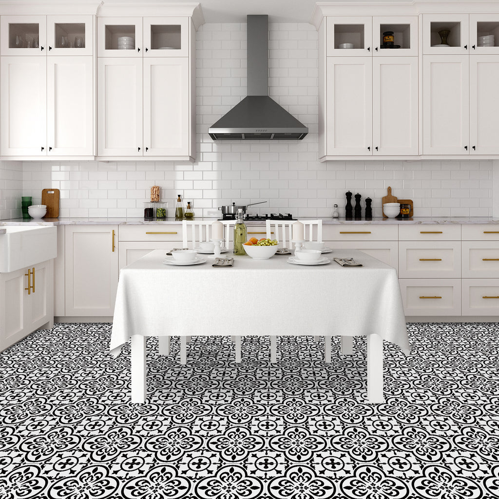 Vinyl Floor Tiles - Victorian Midnight - Non-Slip Peel and Stick Flooring