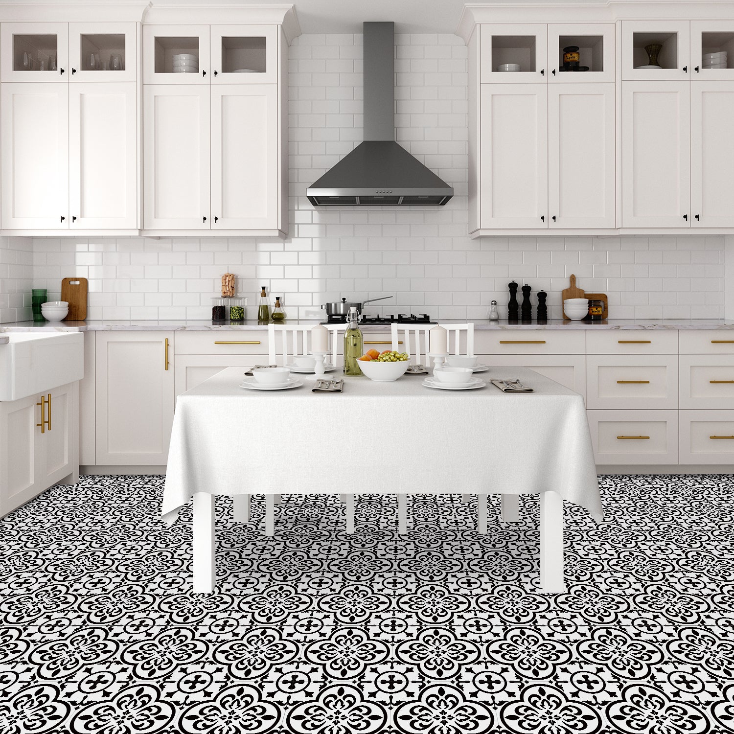 Vinyl Floor Tiles - Victorian Midnight - Non-Slip Peel and Stick Flooring