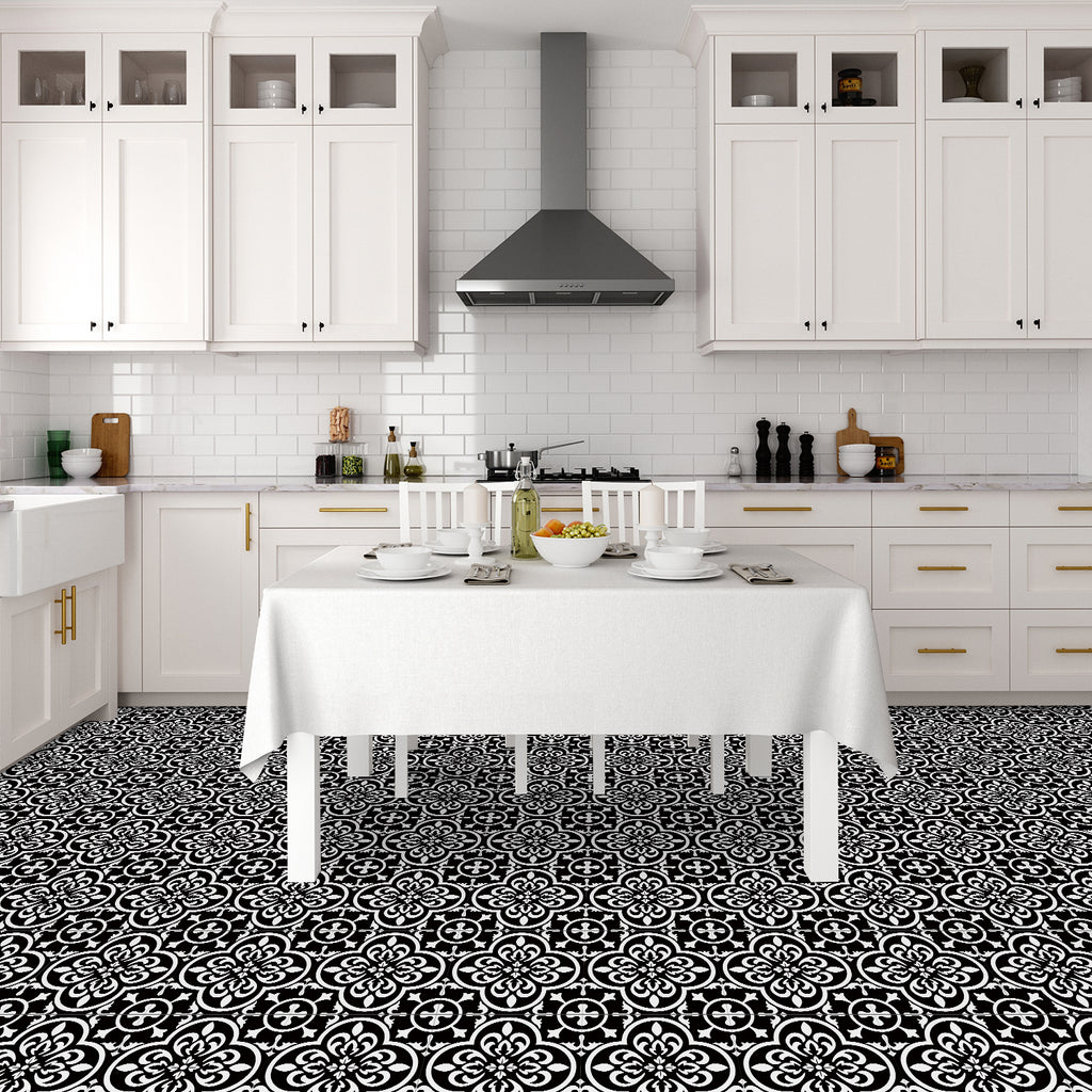 Vinyl Floor Tiles - Noir Blossom - Non-Slip Peel and Stick Flooring