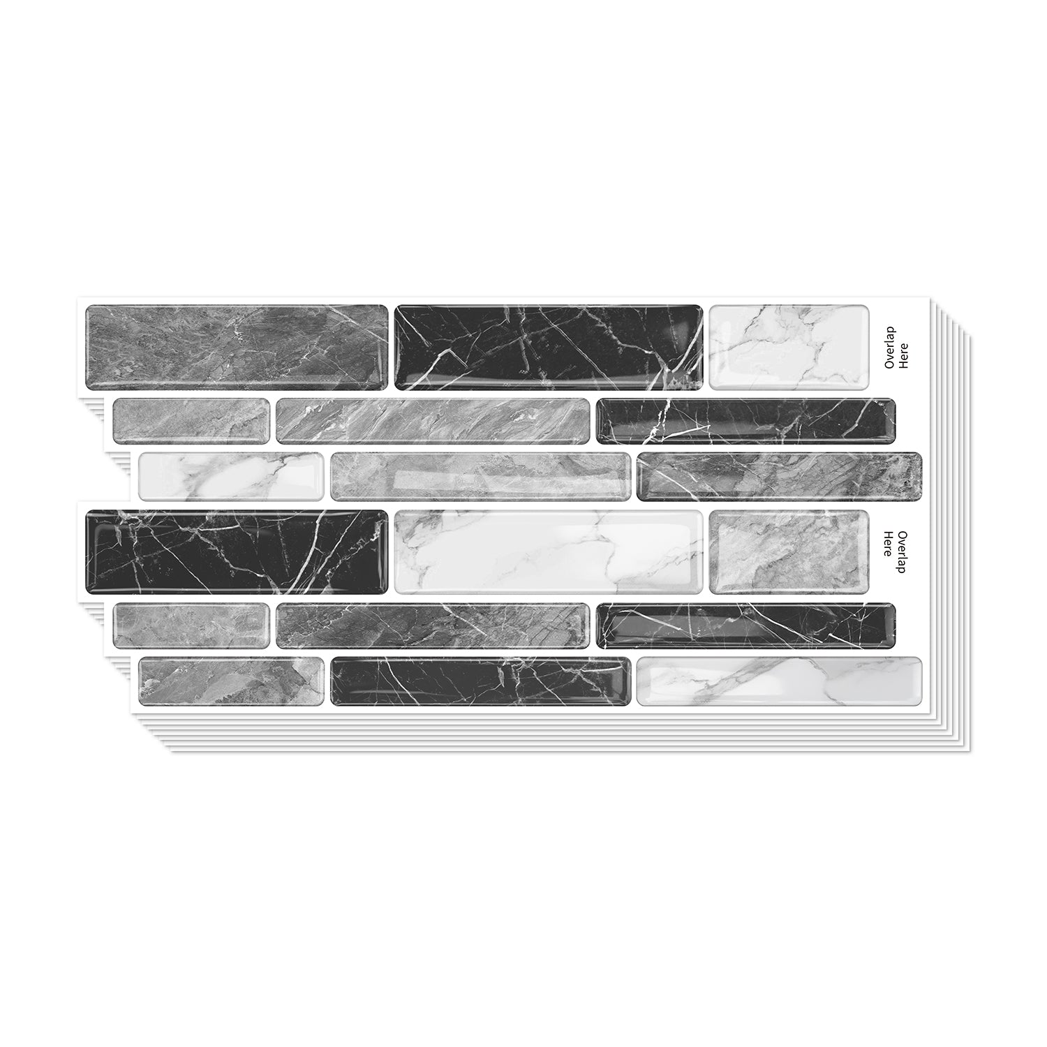 Monochrome Marble 3D Gel Mosaic Tiles - Heat Resistant Stick on Splashback