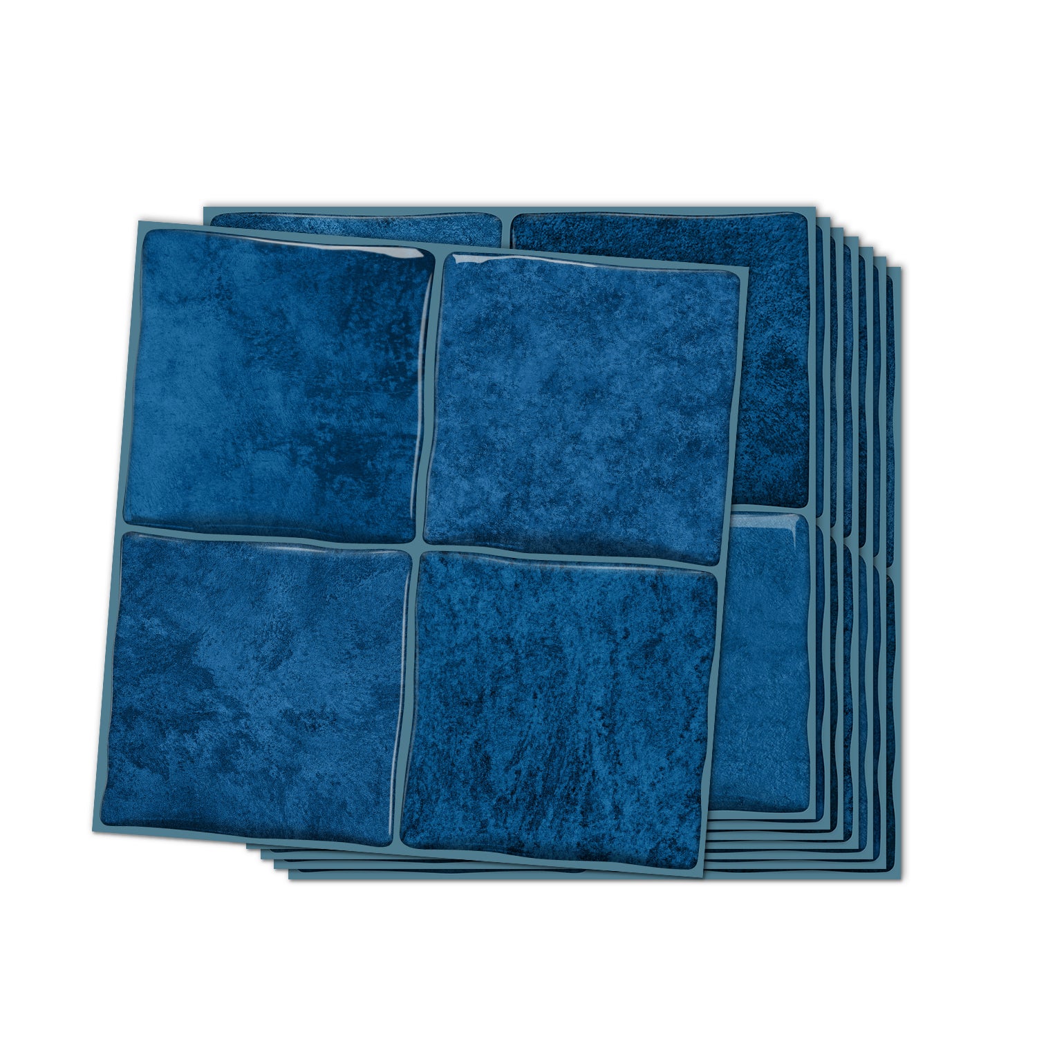 Cobalt Blue Square Grid Mosaic Tiles - 3D Gel Peel and Stick Splashback