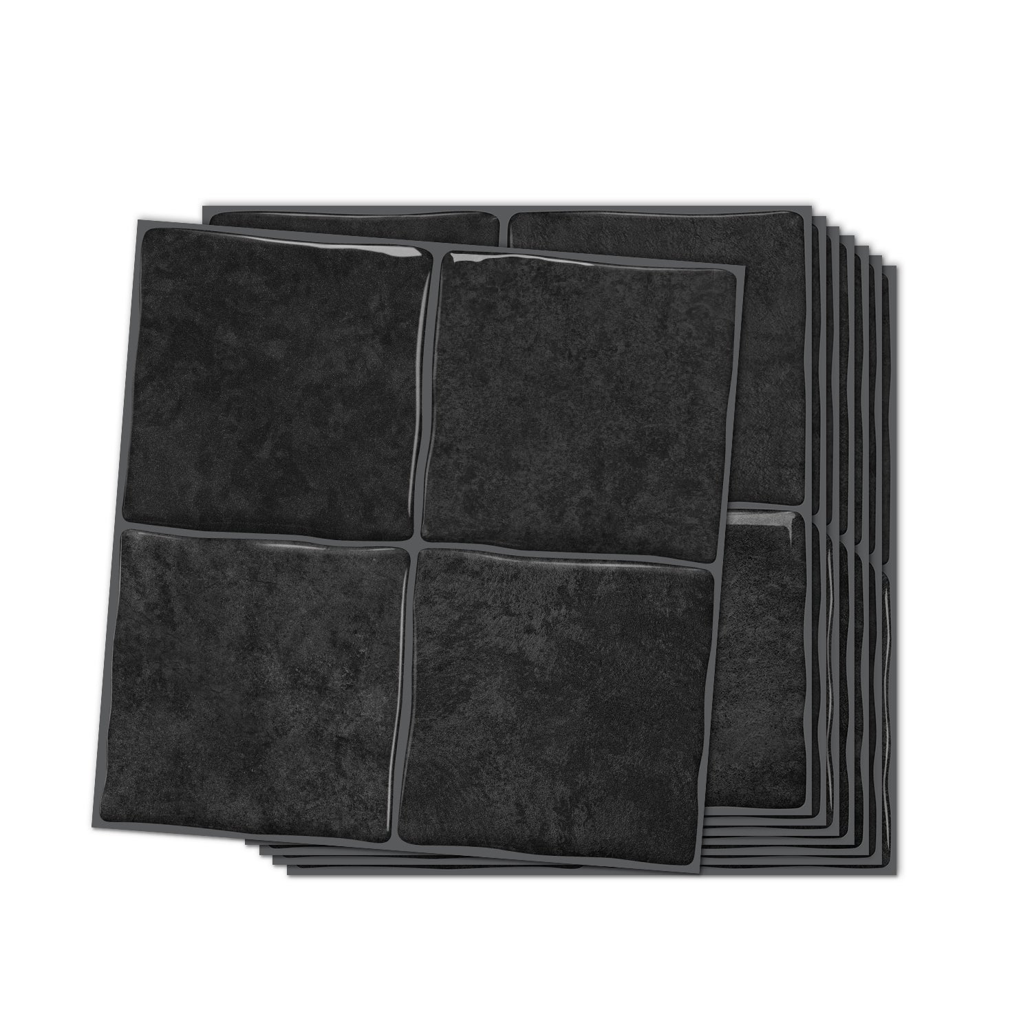 Midnight Black Square Grid Mosaic Tiles - 3D Gel Peel and Stick Splashback