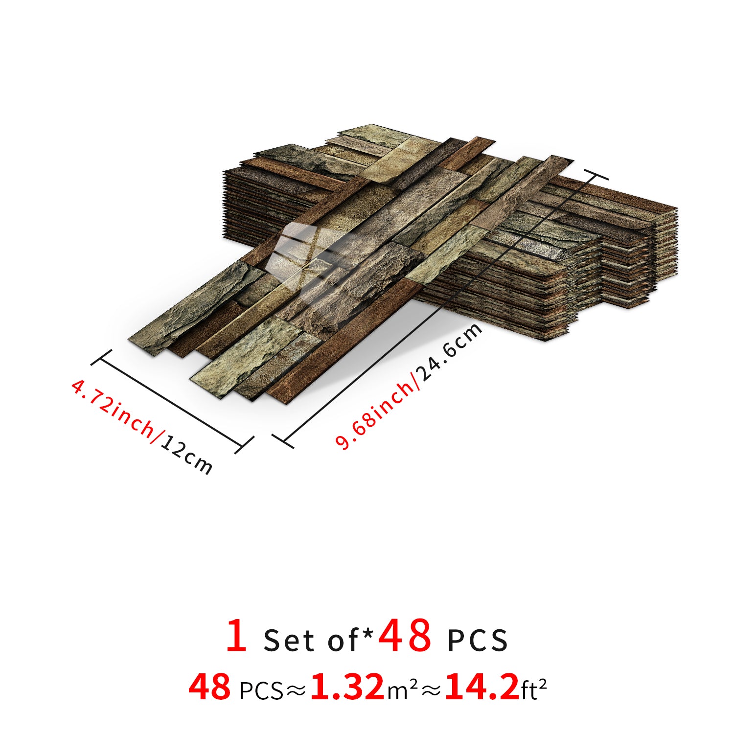 Linear Mosaic Tile Stickers - Brown Brick - High Gloss Crystal Film