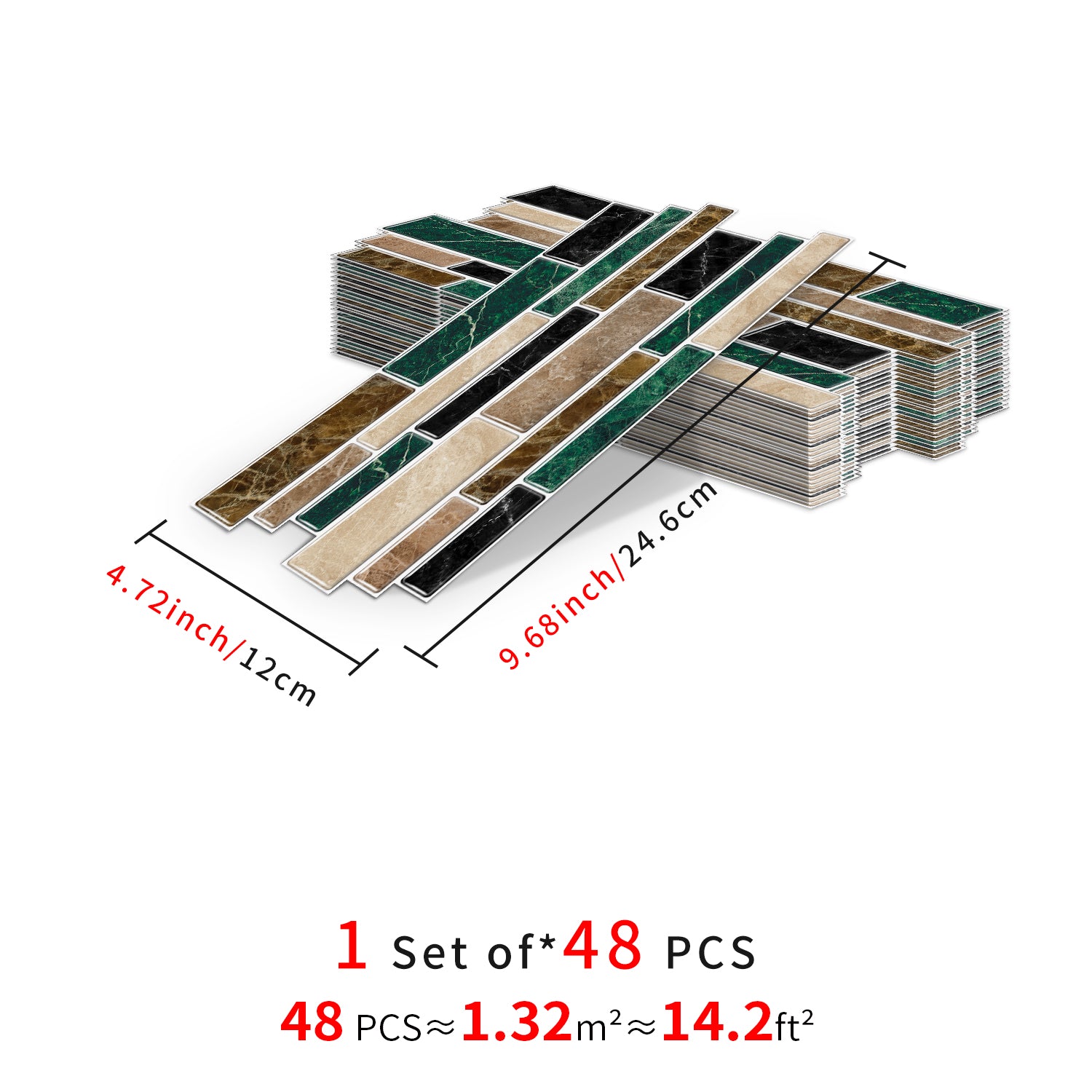 Linear Mosaic Tile Stickers - Brown Green - High Gloss Crystal Film