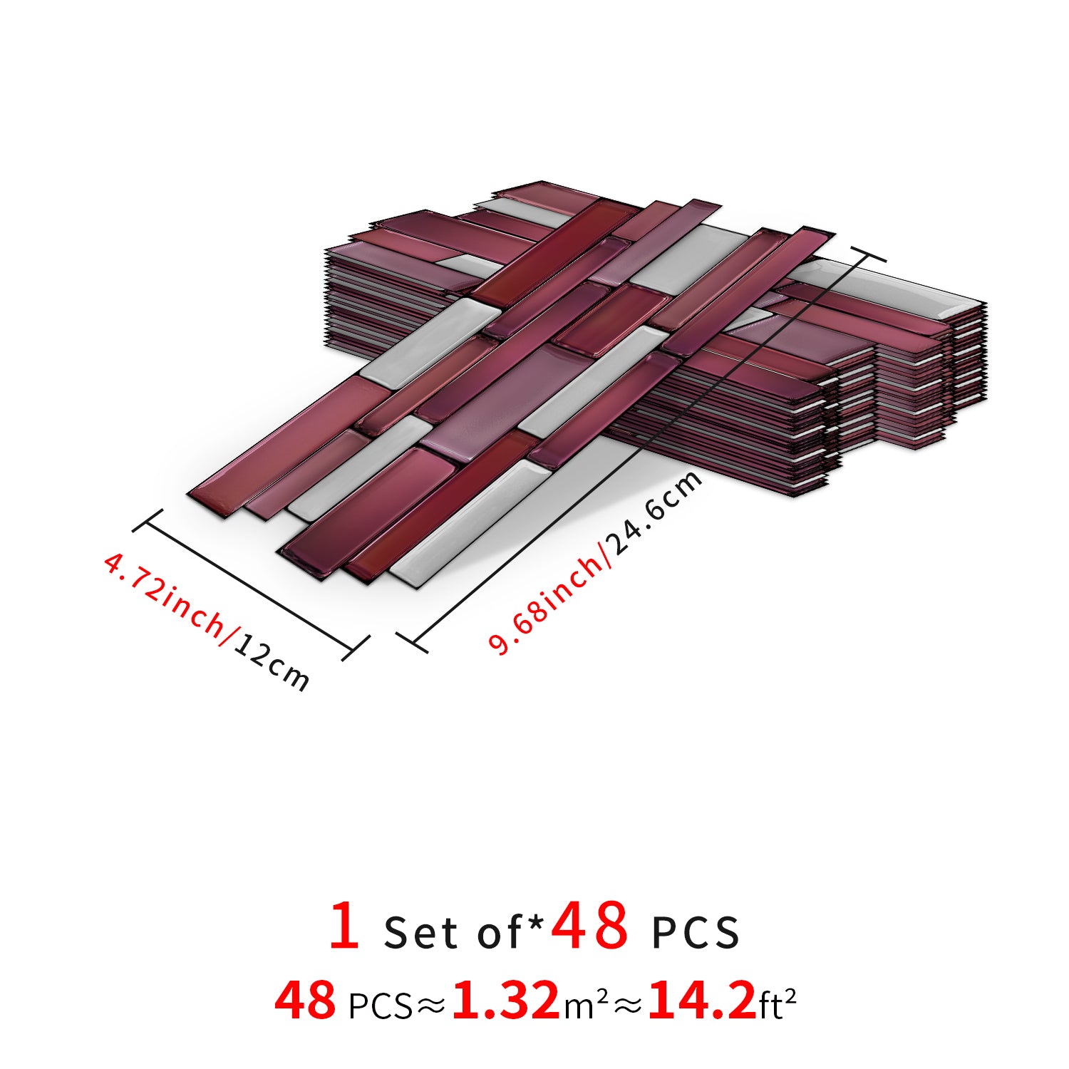 Linear Mosaic Tile Stickers - Dark Red - High Gloss Crystal Film