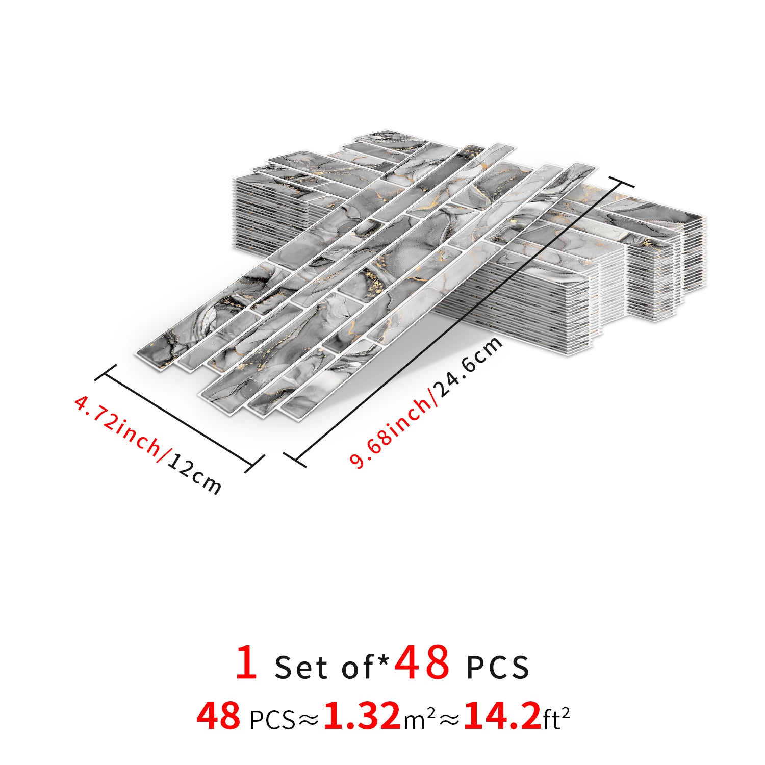 Linear Mosaic Tile Stickers - Rock Gray - High Gloss Crystal Film