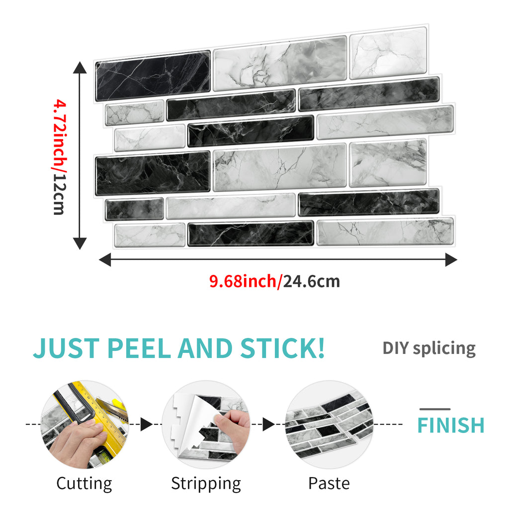 Linear Mosaic Tile Stickers - Black & White - High Gloss Crystal Film
