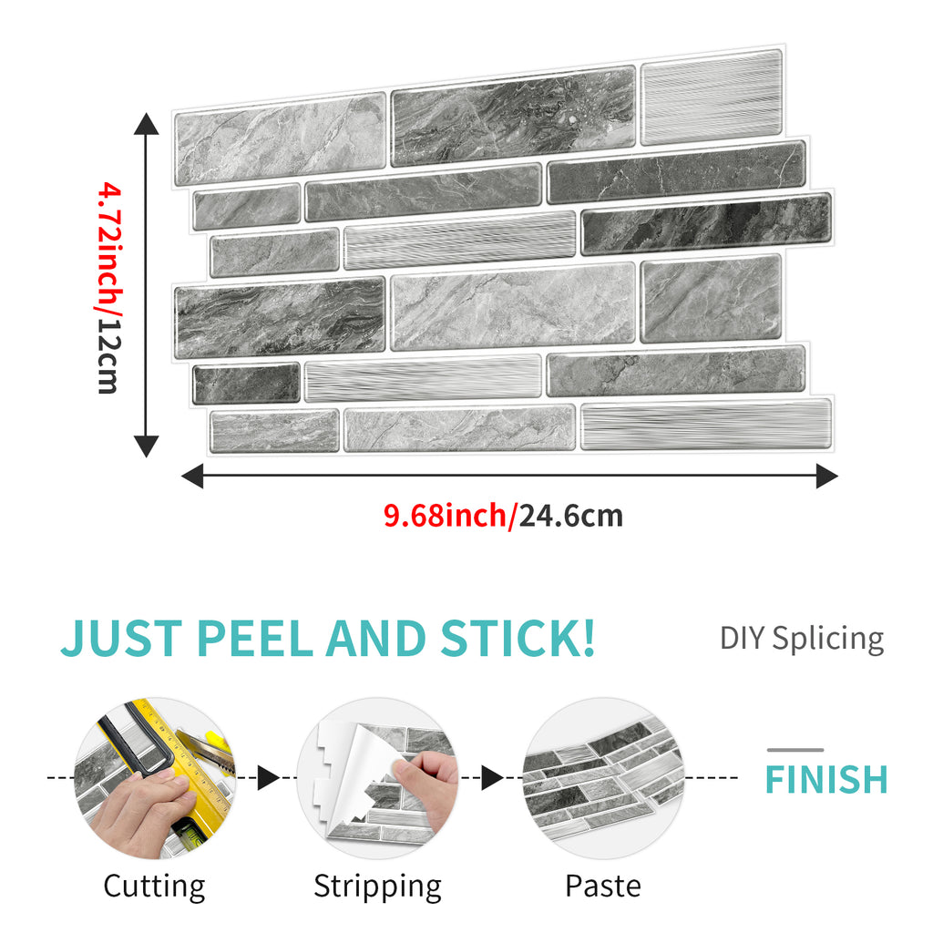 Linear Mosaic Tile Stickers - Gray & White - High Gloss Crystal Film