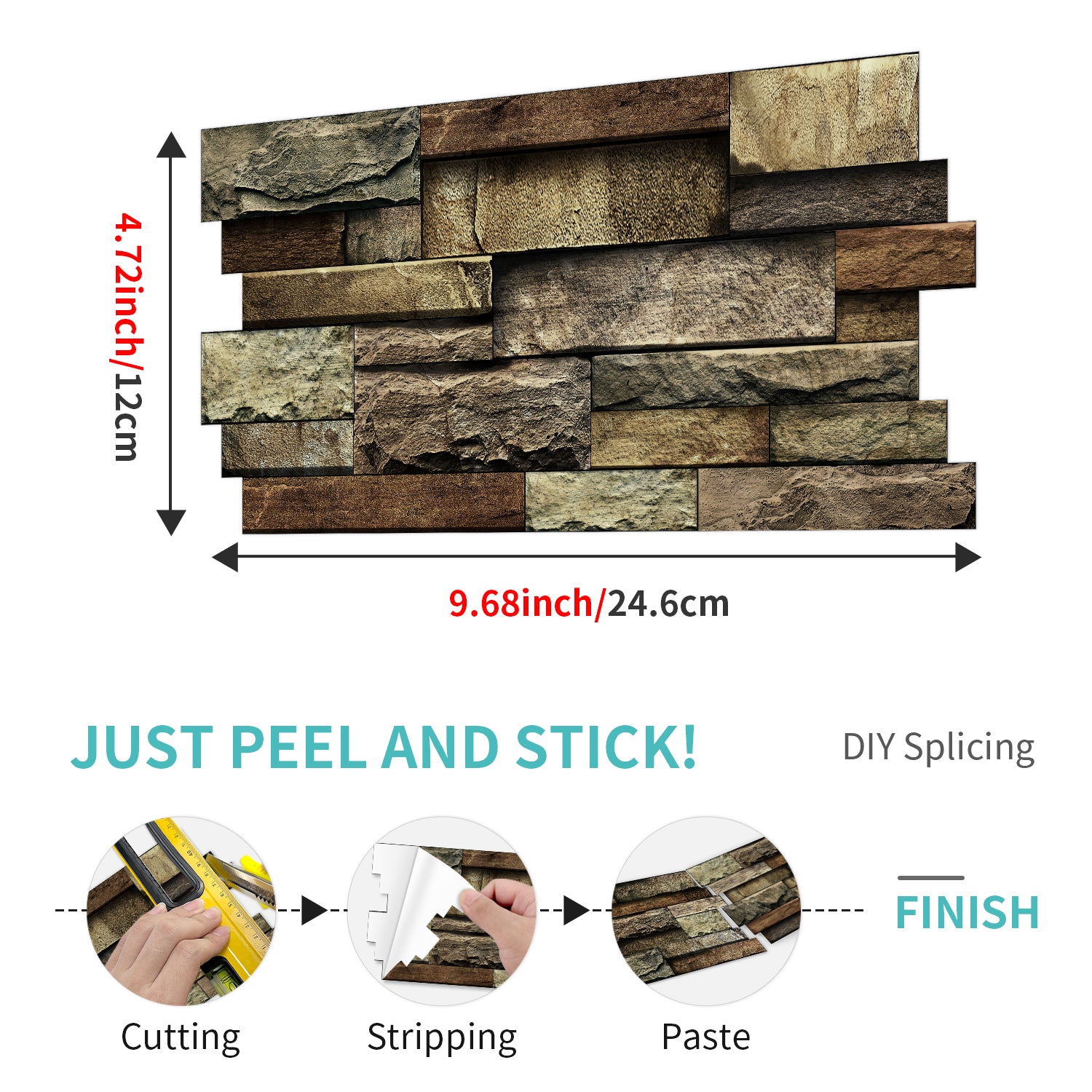 Linear Mosaic Tile Stickers - Brown Brick - High Gloss Crystal Film