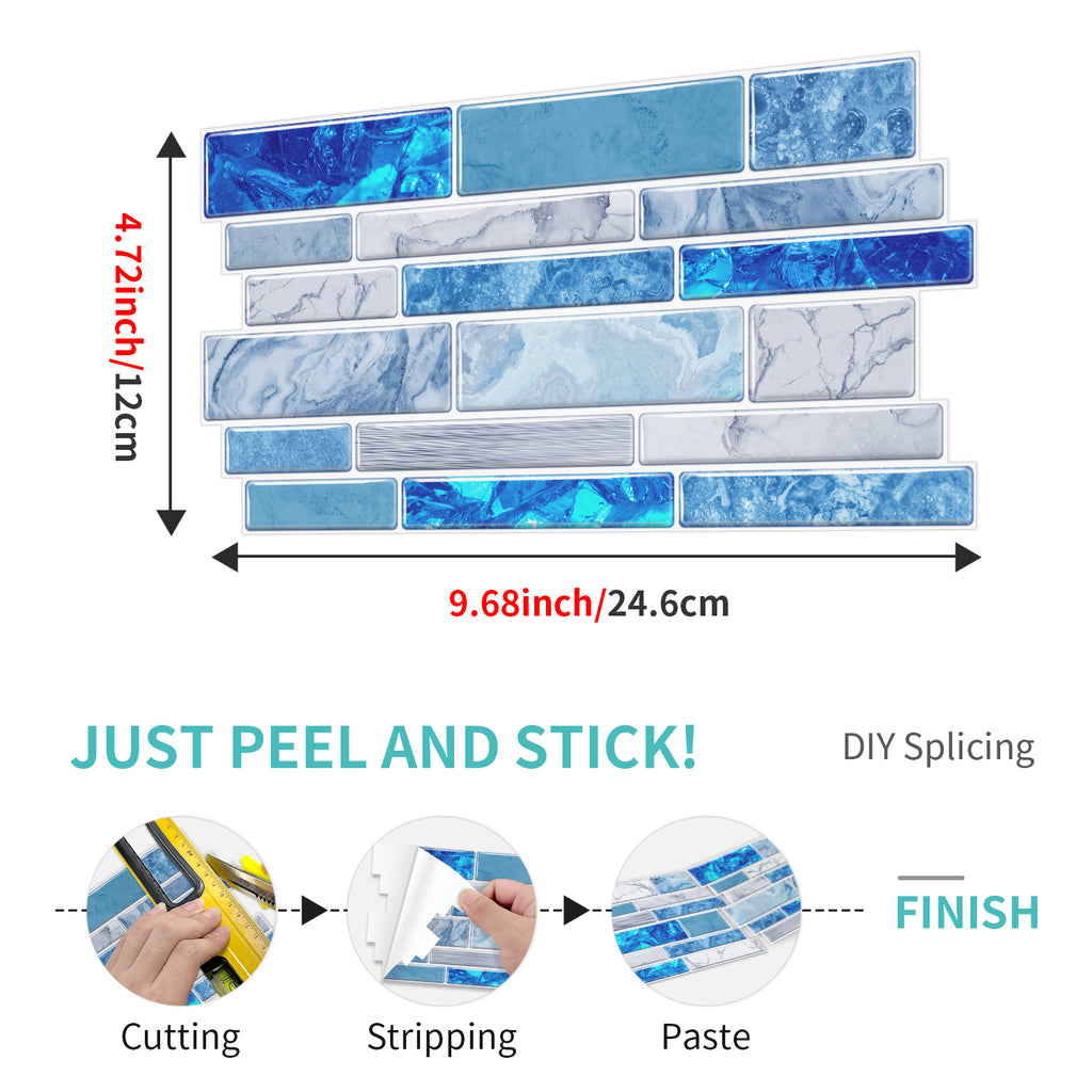 Linear Mosaic Tile Stickers - Blue & White - High Gloss Crystal Film
