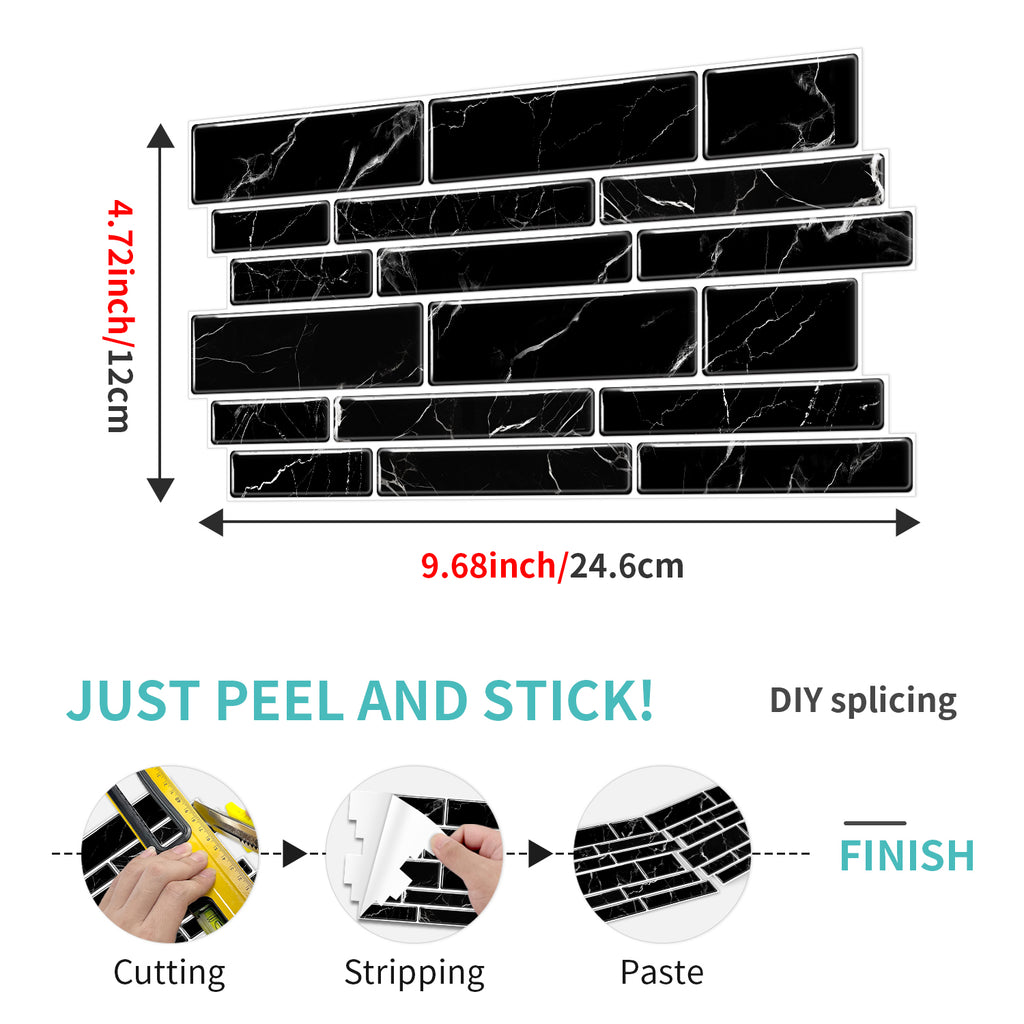 Linear Mosaic Tile Stickers - Black marble - High Gloss Crystal Film