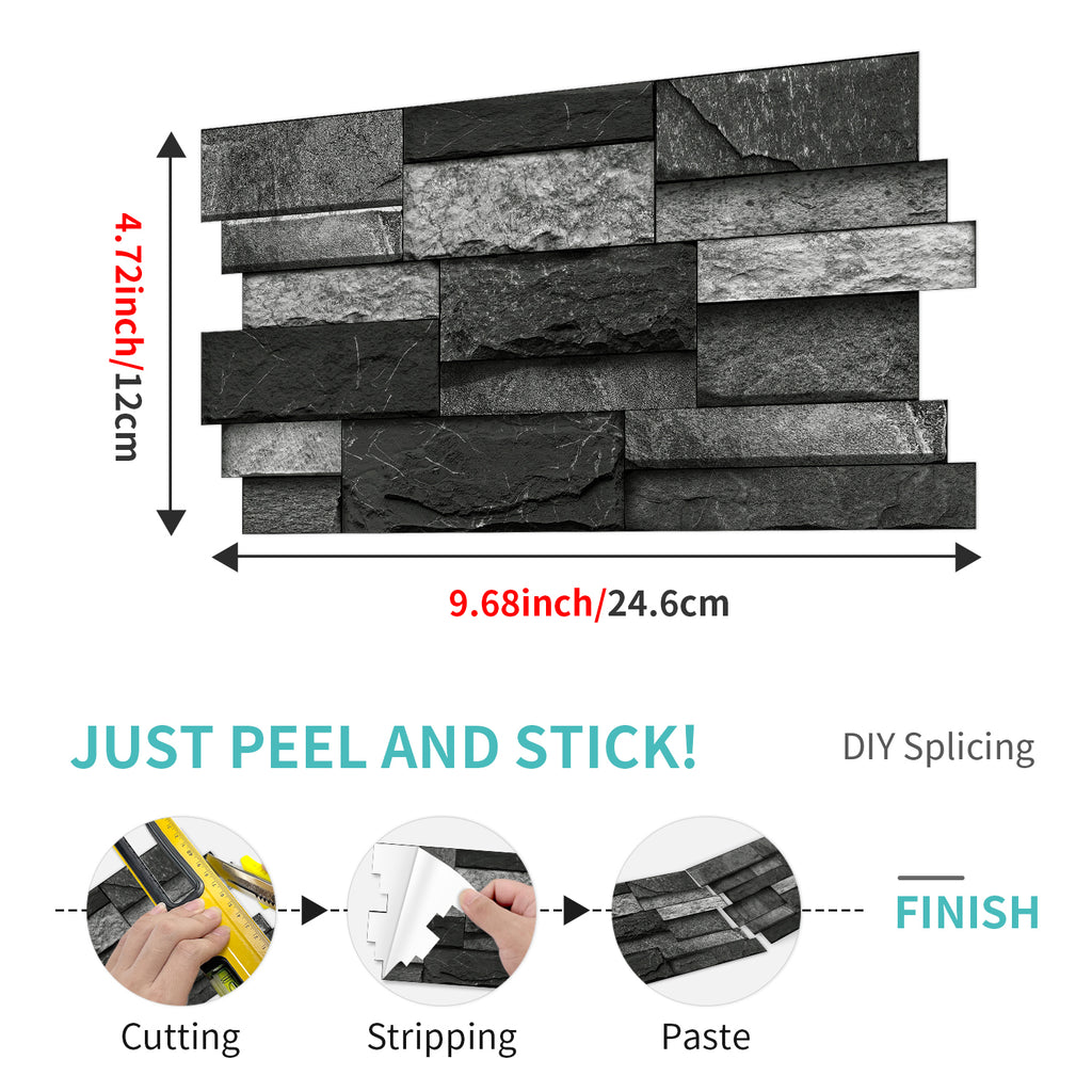 Linear Mosaic Tile Stickers - Charcoal Black - High Gloss Crystal Film