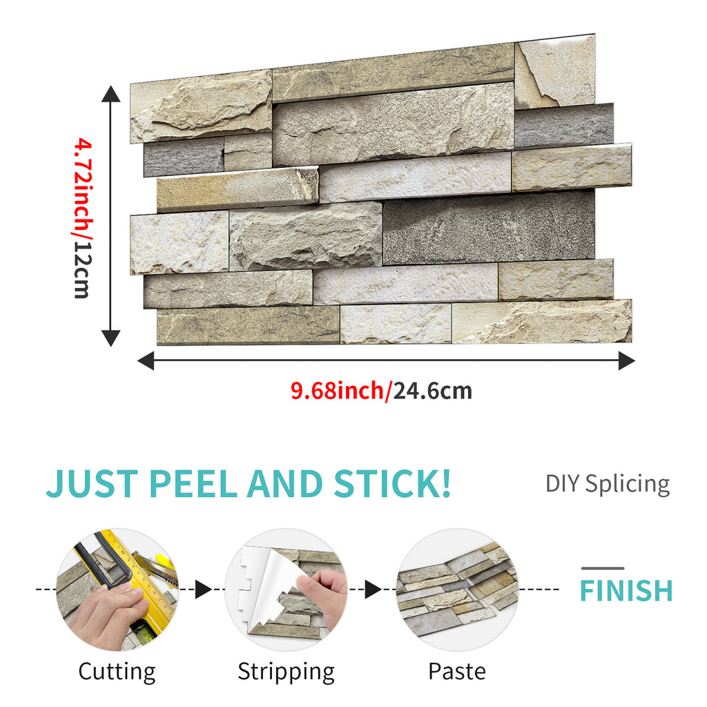 Linear Mosaic Tile Stickers - Beige Brick - High Gloss Crystal Film