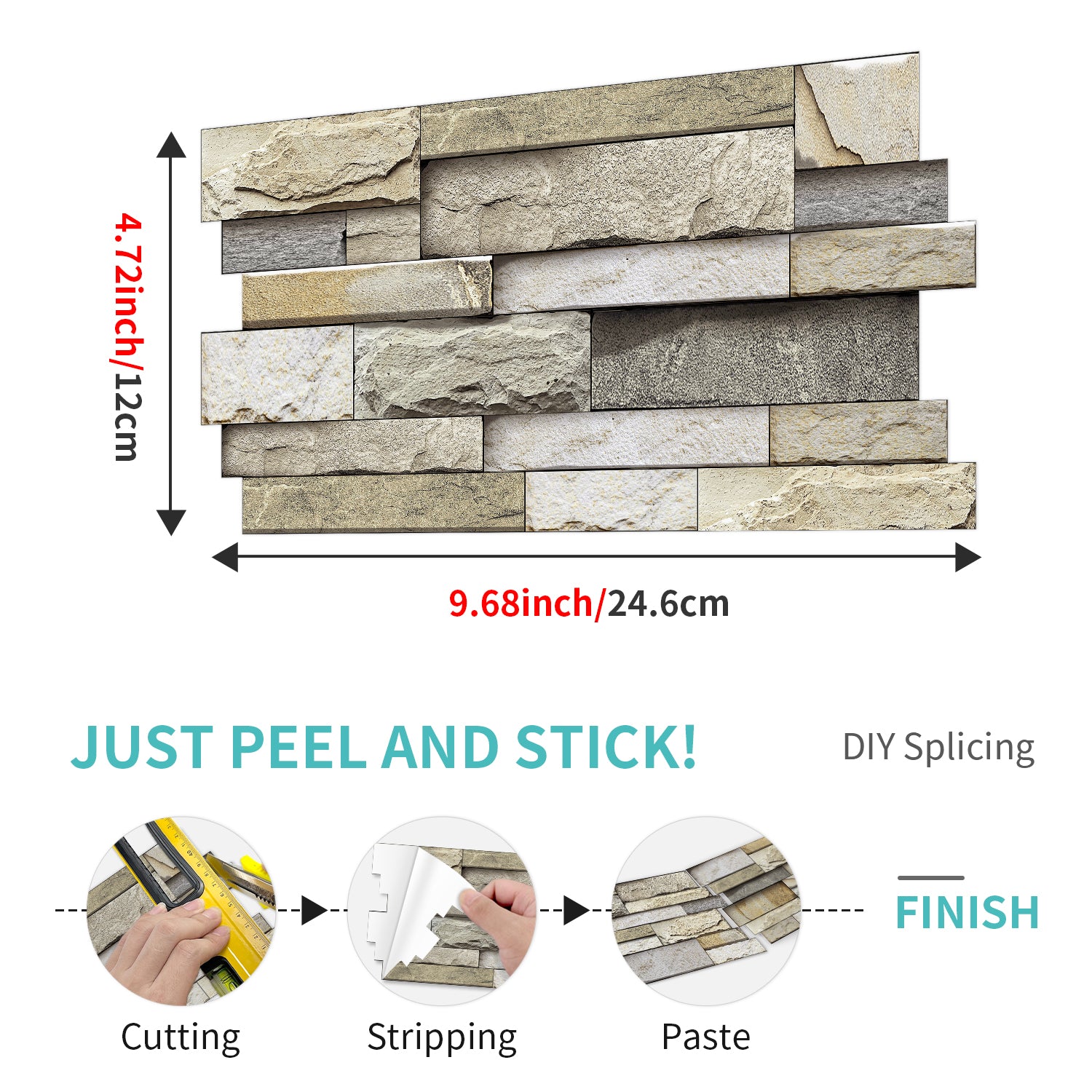 Linear Mosaic Tile Stickers - Beige Brick - High Gloss Crystal Film