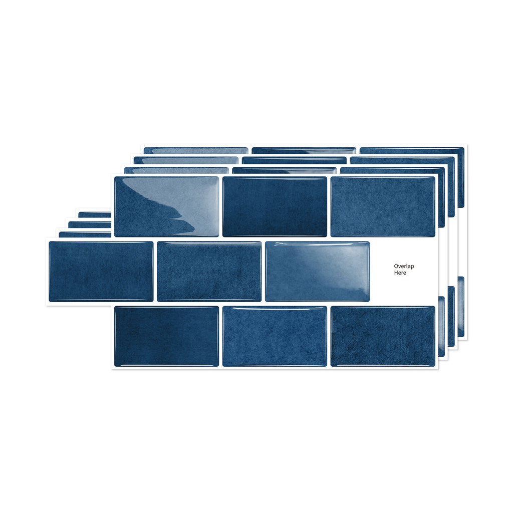 3D Gel Subway Tiles - Sapphire Blue - Premium Peel and Stick Kitchen Splashback