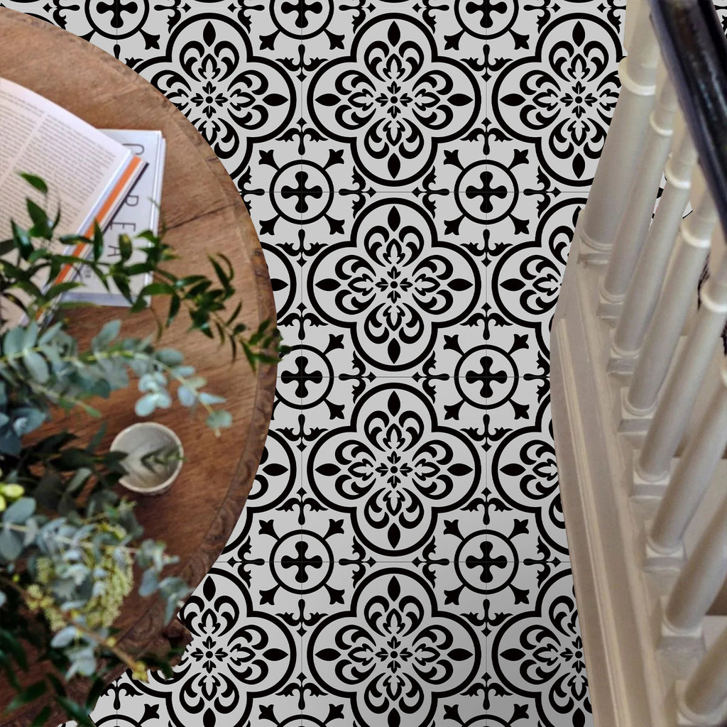 Vinyl Floor Tiles - Victorian Midnight - Non-Slip Peel and Stick Flooring