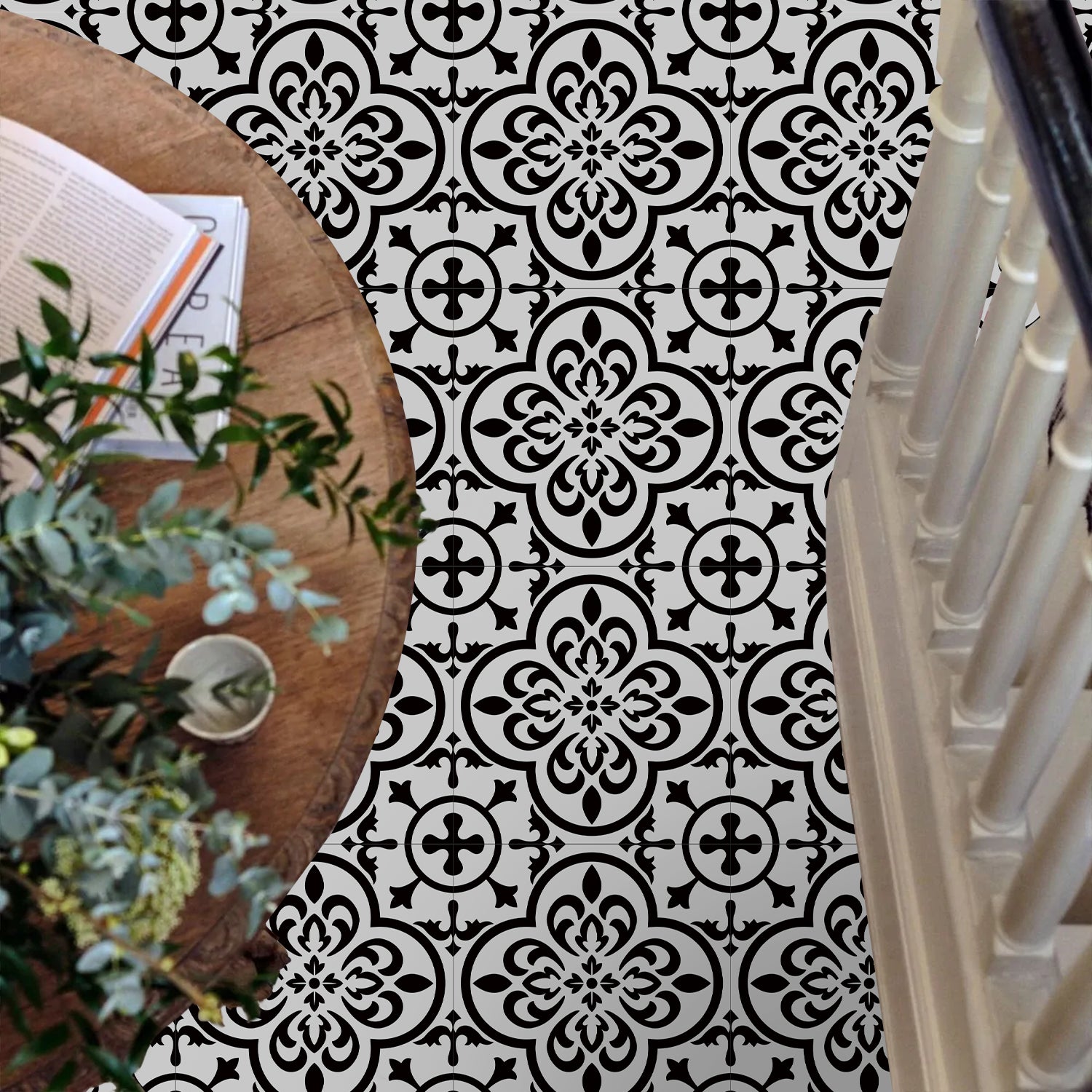 Vinyl Floor Tiles - Victorian Midnight - Non-Slip Peel and Stick Flooring