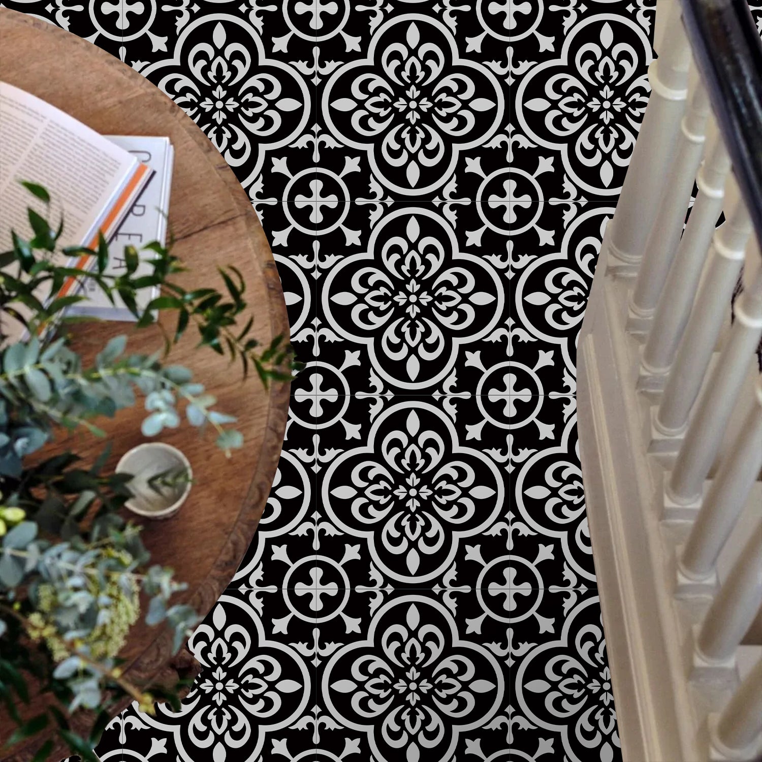Vinyl Floor Tiles - Noir Blossom - Non-Slip Peel and Stick Flooring