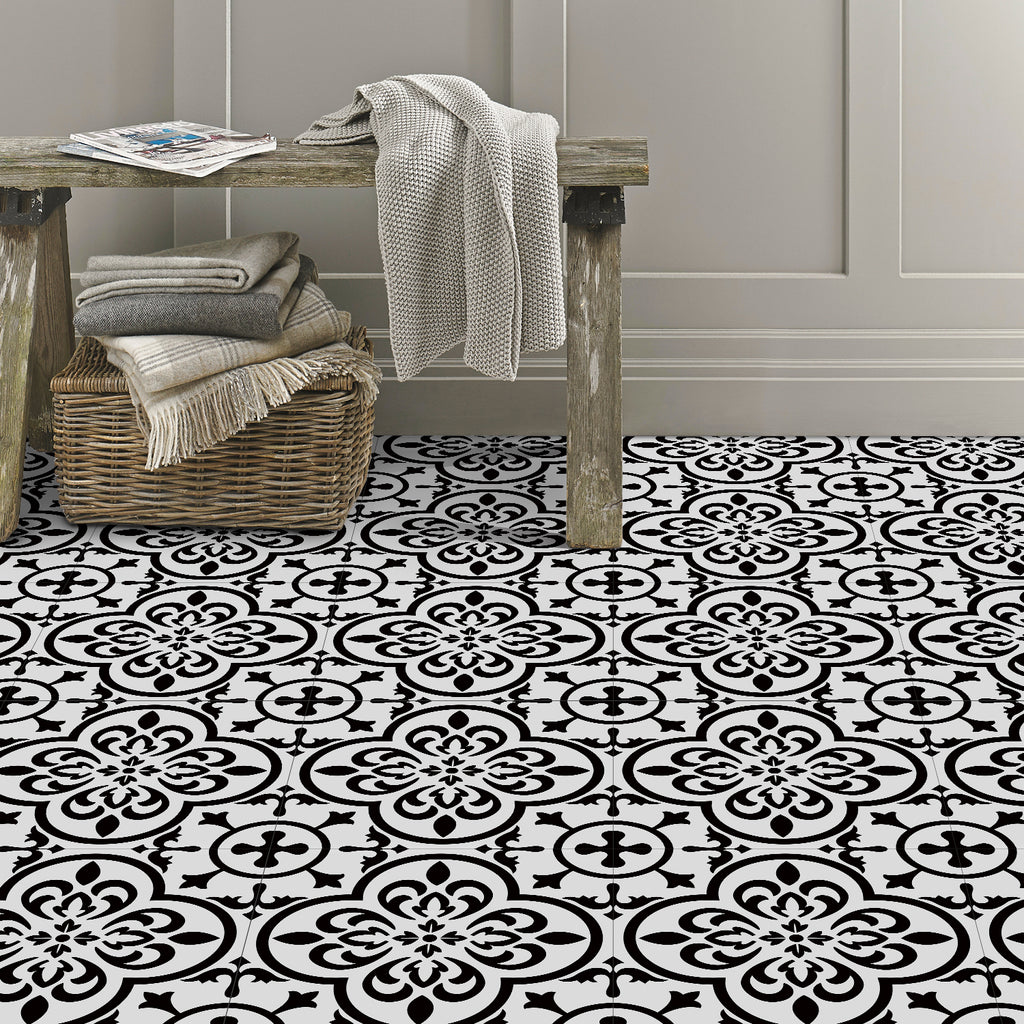 Vinyl Floor Tiles - Victorian Midnight - Non-Slip Peel and Stick Flooring