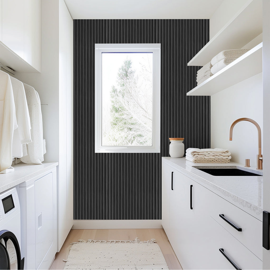 Sticky Back Plastic Vinyl Wrap - Ebony Slat - For Furniture & Kitchen Cupboards