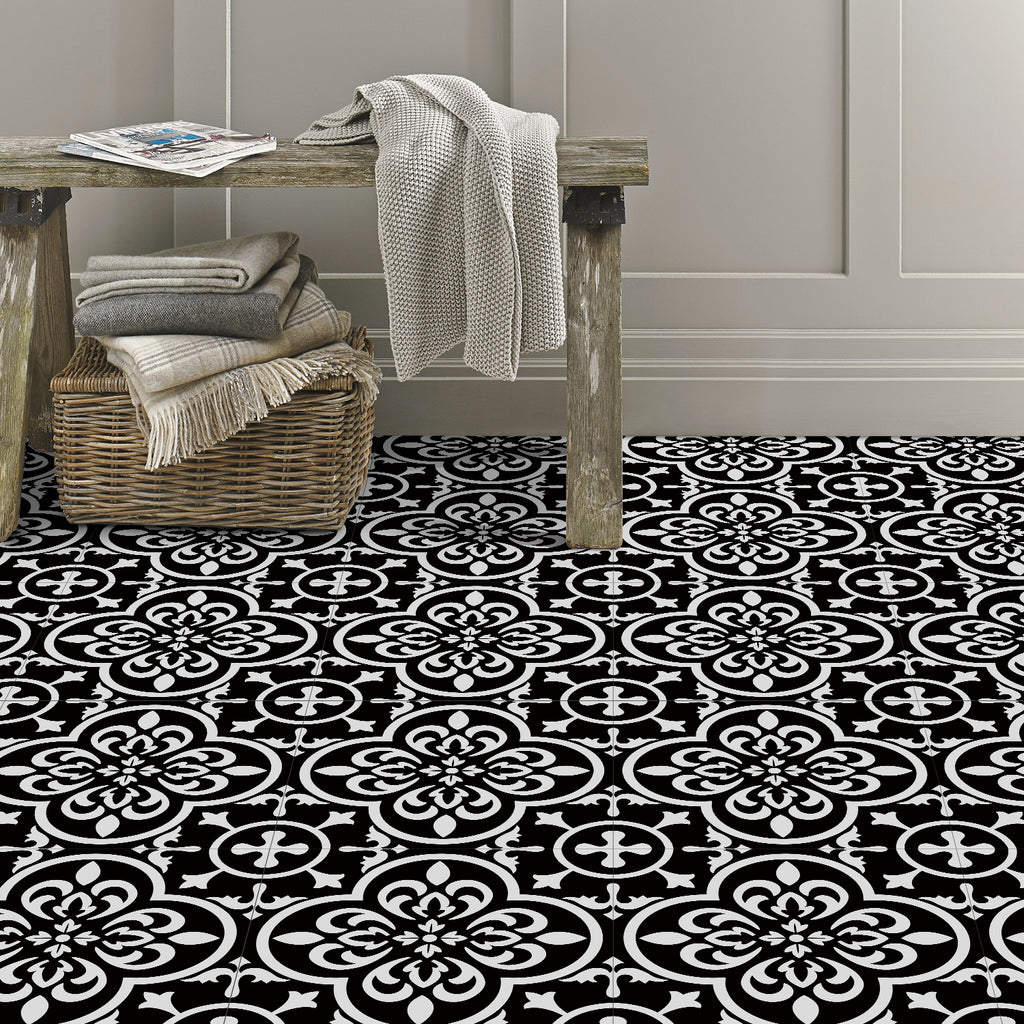 Vinyl Floor Tiles - Noir Blossom - Non-Slip Peel and Stick Flooring