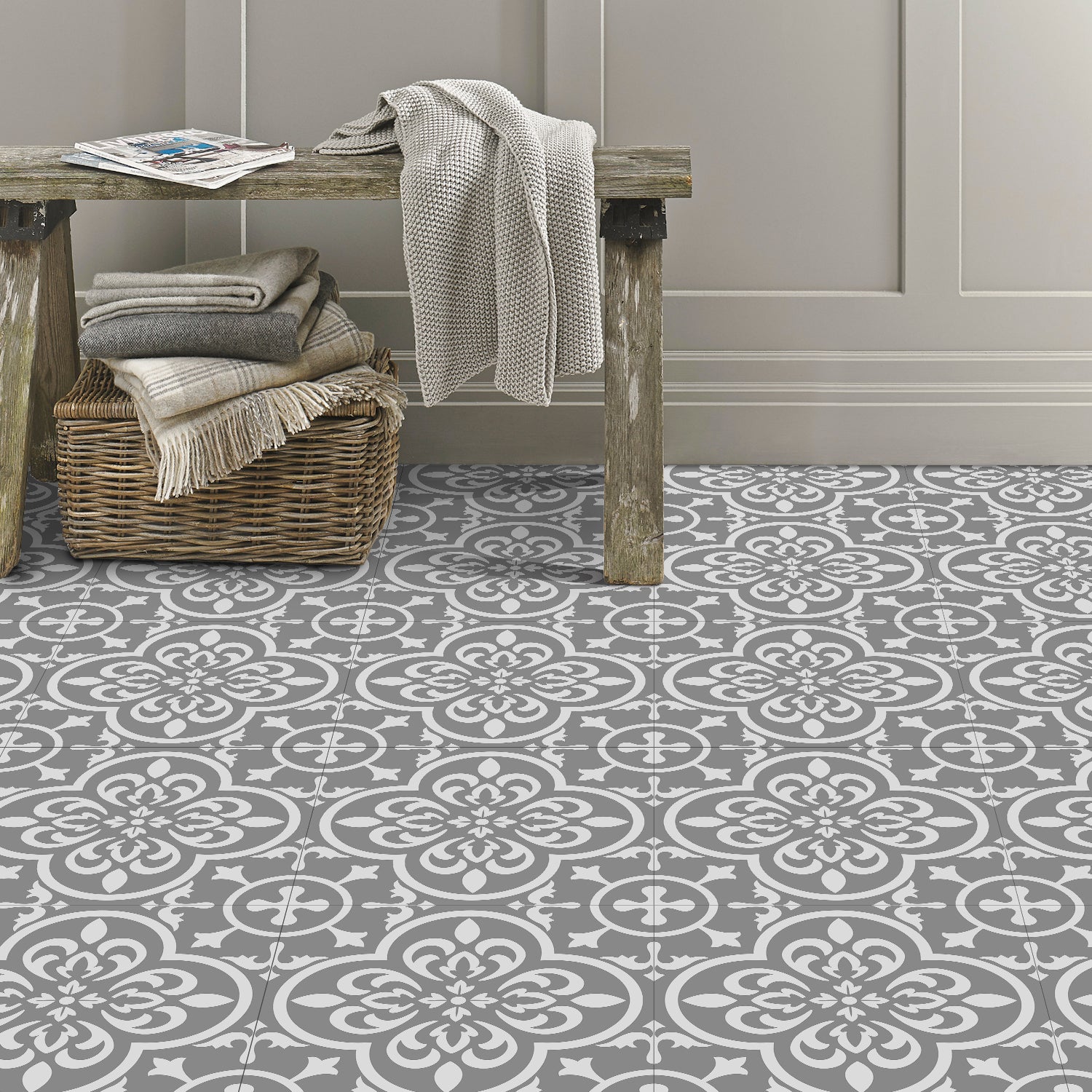 Vinyl Floor Tiles - Antique Slate - Non-Slip Peel and Stick Flooring