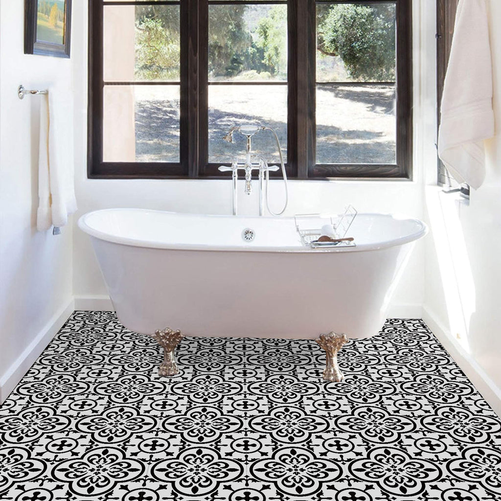 Vinyl Floor Tiles - Victorian Midnight - Non-Slip Peel and Stick Flooring