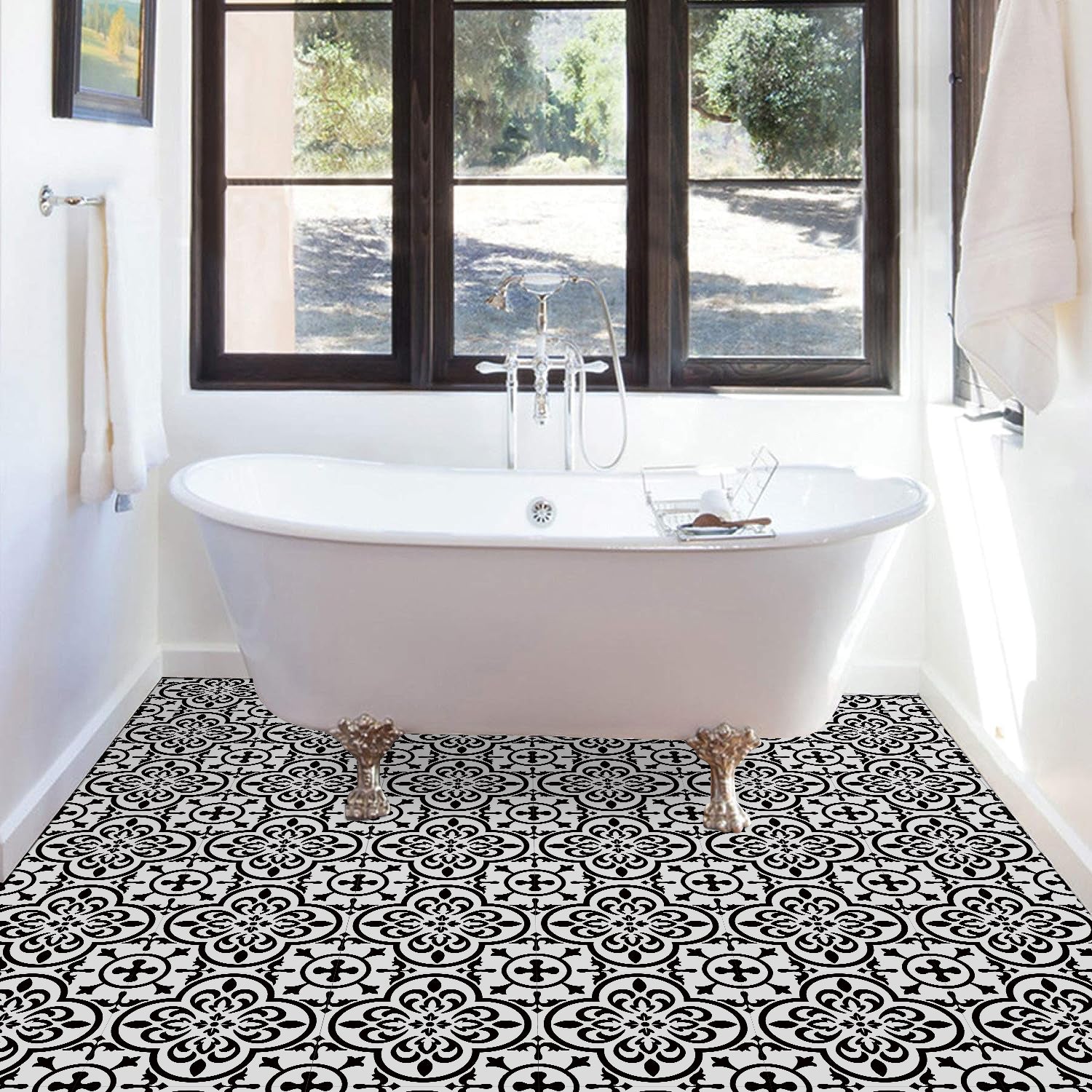 Vinyl Floor Tiles - Victorian Midnight - Non-Slip Peel and Stick Flooring