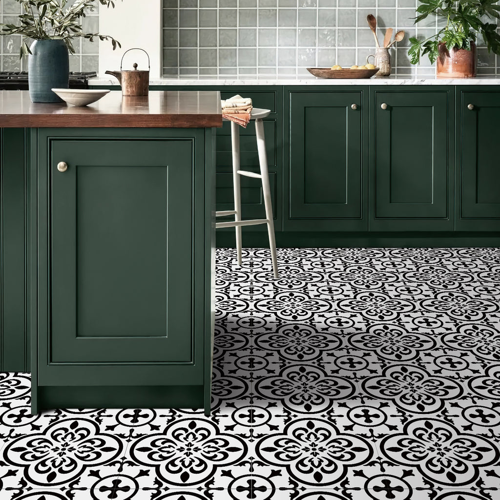 Vinyl Floor Tiles - Victorian Midnight - Non-Slip Peel and Stick Flooring