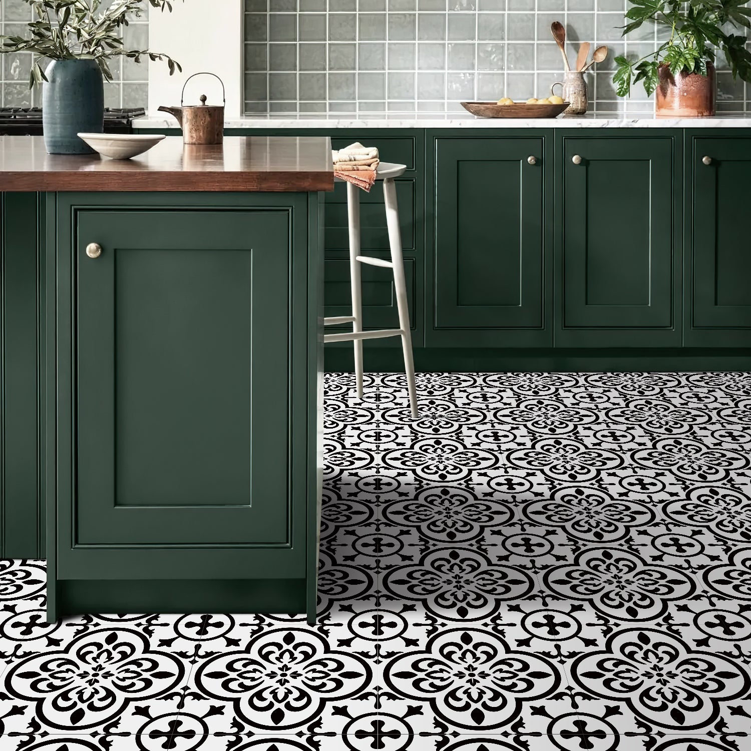 Vinyl Floor Tiles - Victorian Midnight - Non-Slip Peel and Stick Flooring