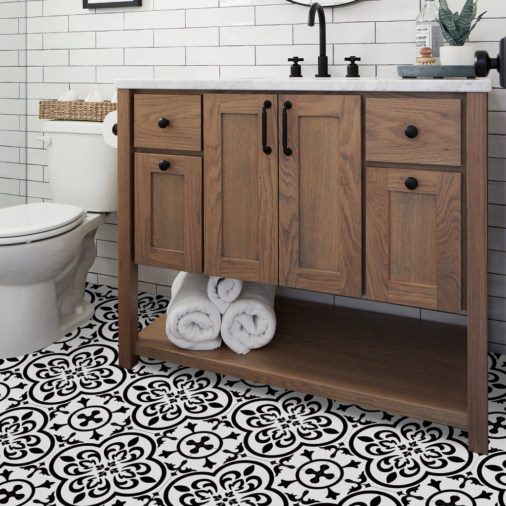 Vinyl Floor Tiles - Victorian Midnight - Non-Slip Peel and Stick Flooring
