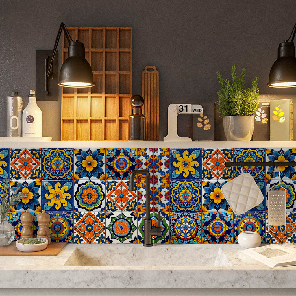 Vintage Patterned 3D Foam Tiles - Spanish Talavera - Soft Embossed Wall Panels