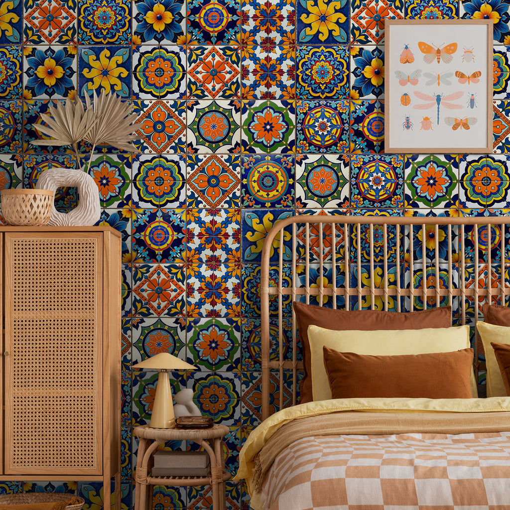 Vintage Patterned 3D Foam Tiles - Spanish Talavera - Soft Embossed Wall Panels
