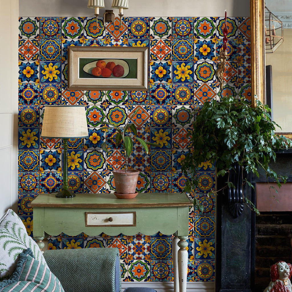 Vintage Patterned 3D Foam Tiles - Spanish Talavera - Soft Embossed Wall Panels